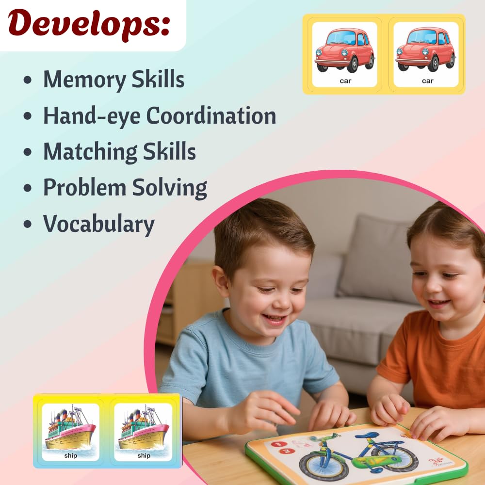 Creative’s Memory & Matching – Means of Transport | 21 Sets Self-Correcting Picture Cards + Activity Guide | Preschool Matching & Memory Card Game | Vocabulary Builder | Ages 3+