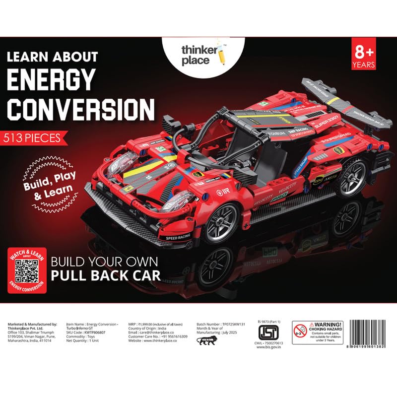 1:18 DIY Blocks Pull-Back Car – Red | Big Pull Back Cars | STEM Learning: Learn About Energy Conversion | Educational Toy for Kids 8+
