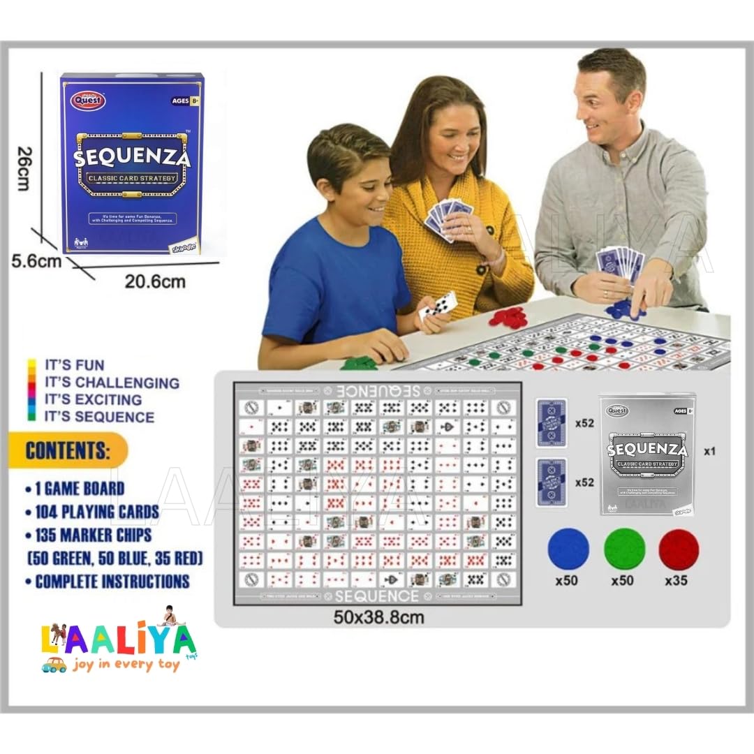 Sequenza Strategy Board Game for Kids & Families | Classic Card and Chip with Playing Cards & Tokens | Fun Sequence-Inspired Game for Parties & Game Nights
