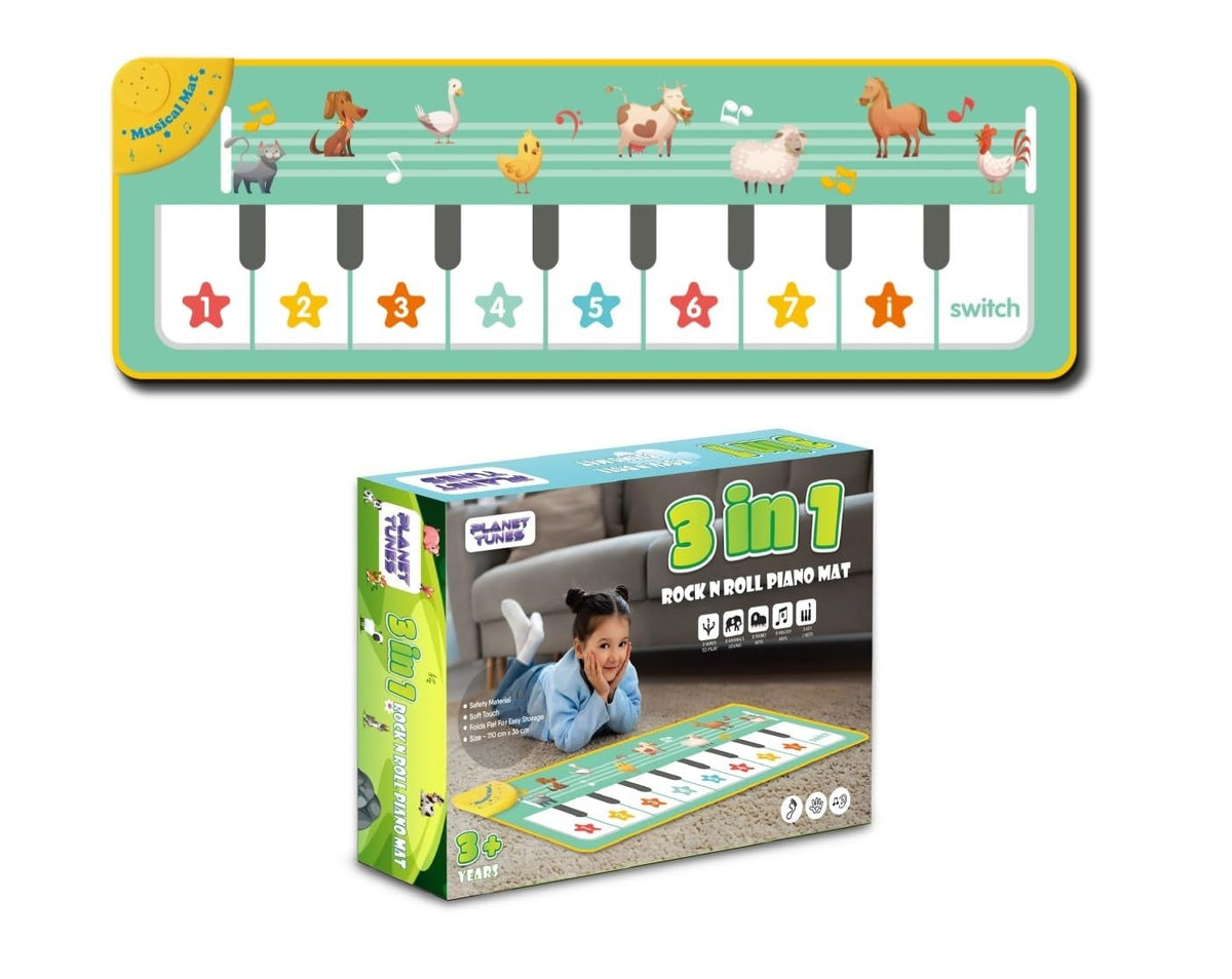 PLANETTUNES 3 in 1 Rock N Roll Piano Playmat for Kids 3 Years+【Multi-Colored】