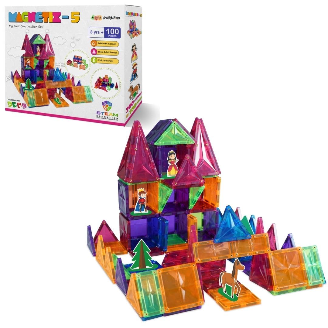 Zephyr Learning Steps - Magnetix-5, Child's First Construction Set, STEAM Educational Toy, Magnetic Construction Set, Magnetic Tiles, Magnetic Building Blocks for Boys and Girls Age 3+ - Pieces: 100