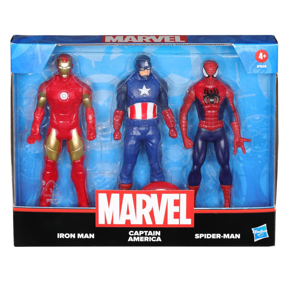 Marvel 6-Inch (15 CM) Iron Man, Captain America, and Spider-Man Action Figure Set with Shield Accessory, Super Hero Toys for Kids, Ages 4+