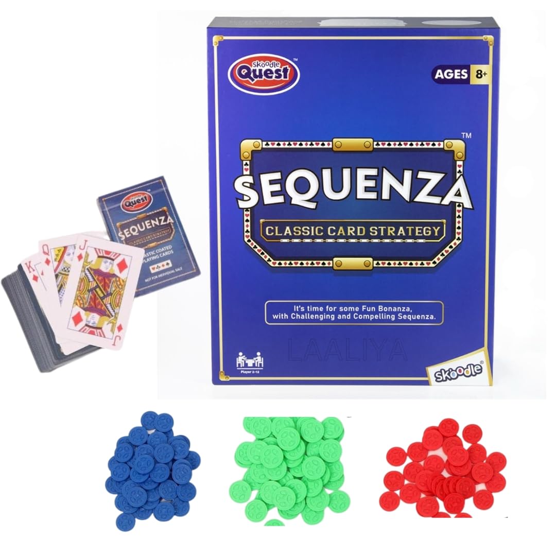 Sequenza Strategy Board Game for Kids & Families | Classic Card and Chip with Playing Cards & Tokens | Fun Sequence-Inspired Game for Parties & Game Nights