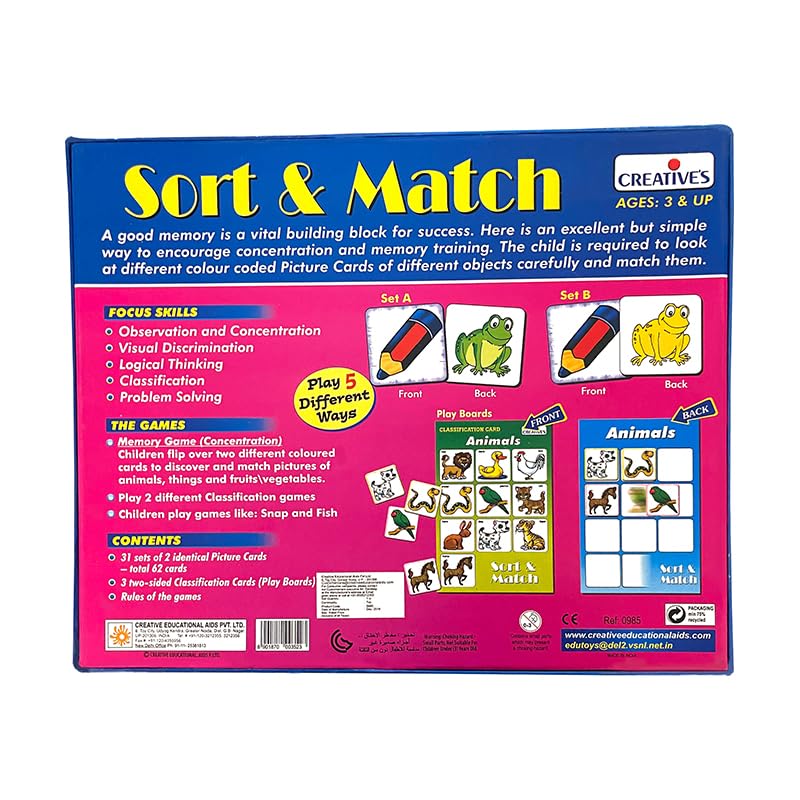 Creative’s Sort & Match | 31 Picture Pairs & Classification Boards | Memory & Sorting Game for Kids | Learn to Match, Group & Classify Everyday Objects | Educational Game for Ages 3+