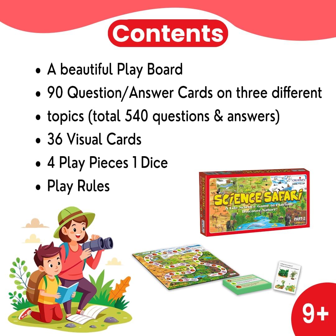 Creative's Science Safari Part 2, Board Game, Animals Plants Habitats, Life Science Quiz, 540 Questions, Ages 9 and Up, 2–4 Players, Nature STEM Game