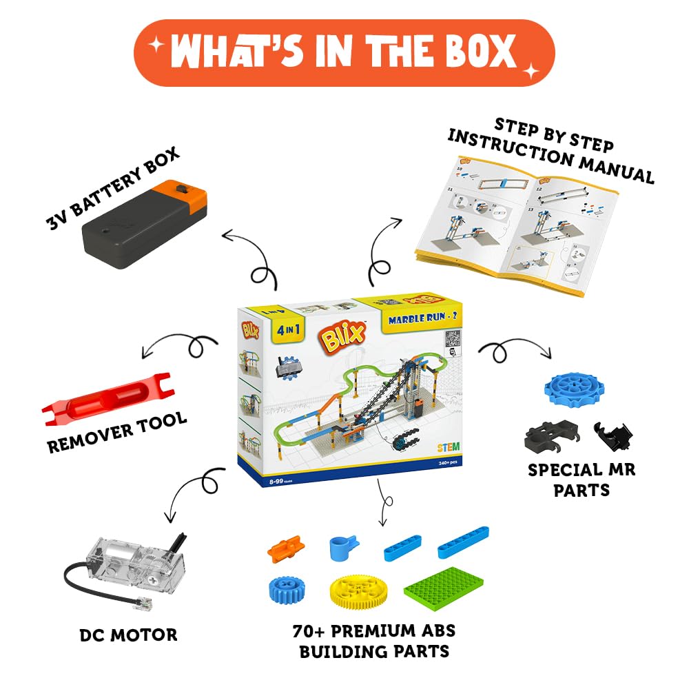 Blix Marble Run 2 | Motorised Conveyor, 4+Models, Age-8+, Best Gift for Kids
