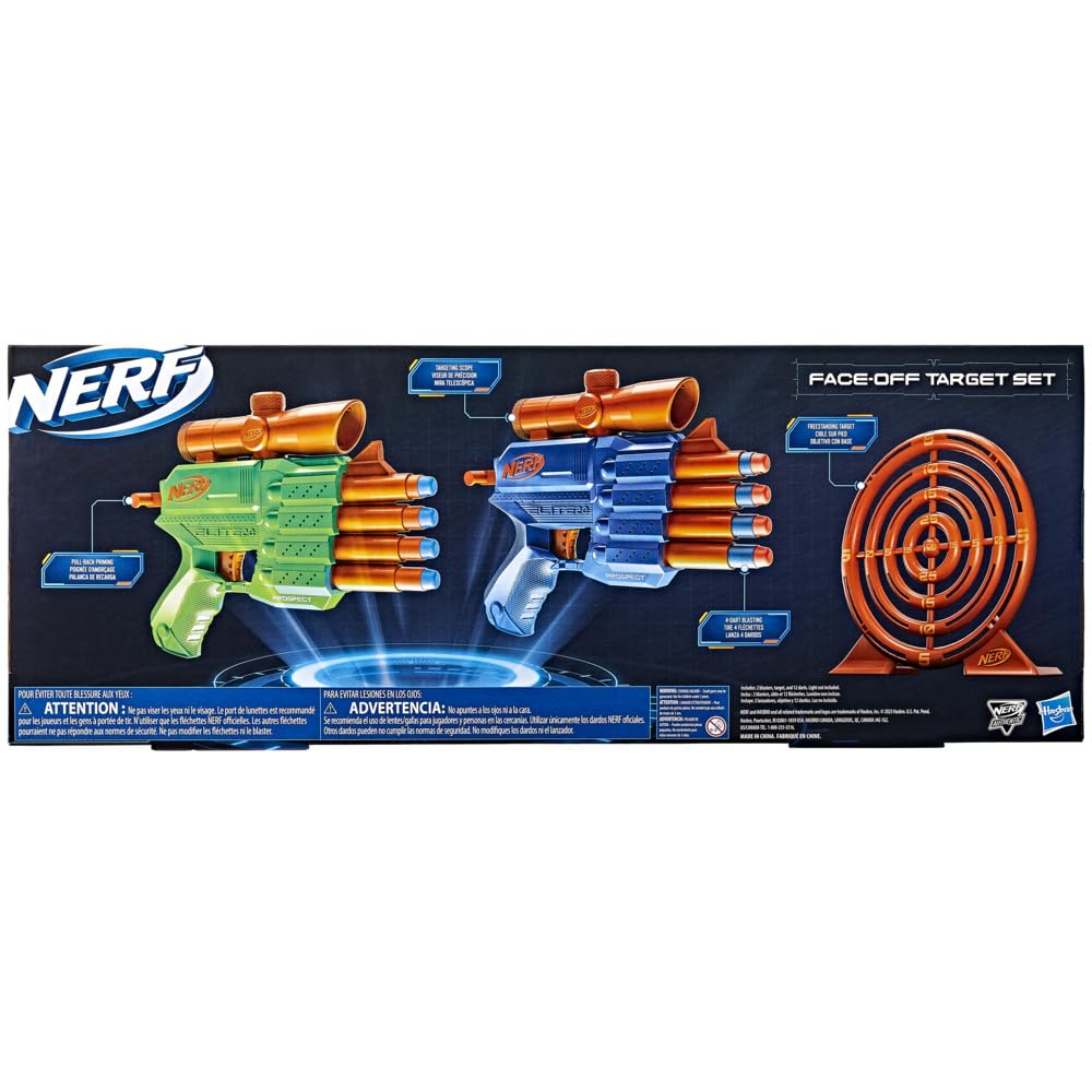 Nerf Elite 2.0 Face Off Target Set,Includes 2 Dart Blasters & Target & 12 Nerf Elite Darts,Toy Foam Blasters for Kids Outdoor Games,Multicolor