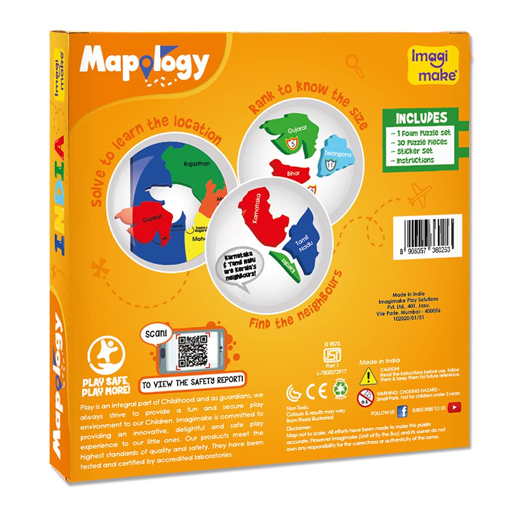 Imagimake Mapology : States of India Map Puzzle - Educational Toy and Learning Aid for Boys and Girls - Return Gift Combo for Birthday - Age 5 Years and Above - 6 Pieces