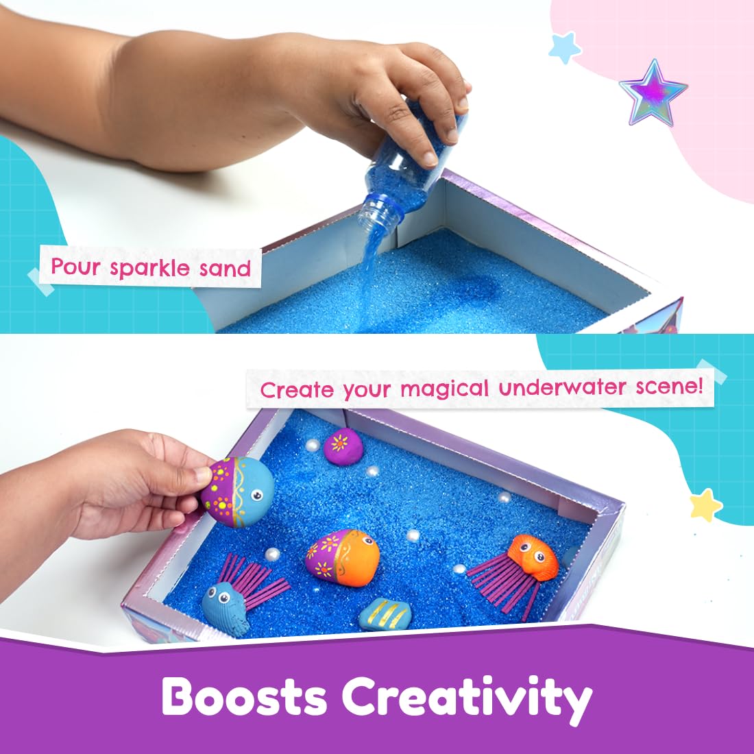 Bloomingo Magical Underwater Kingdom - Engaging Painting Craft Gift for Boys & Girls Age 4+ | Create Beautiful Ocean-Themed Rock and Shell Paintings | Encourages Focus, Patience & Creative Play
