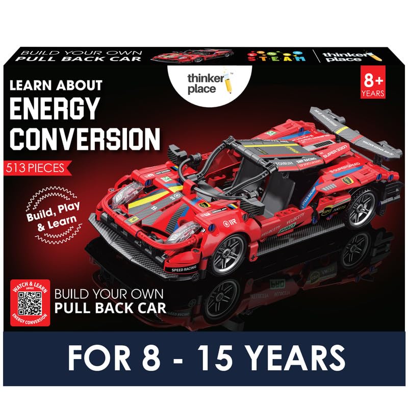 1:18 DIY Blocks Pull-Back Car – Red | Big Pull Back Cars | STEM Learning: Learn About Energy Conversion | Educational Toy for Kids 8+