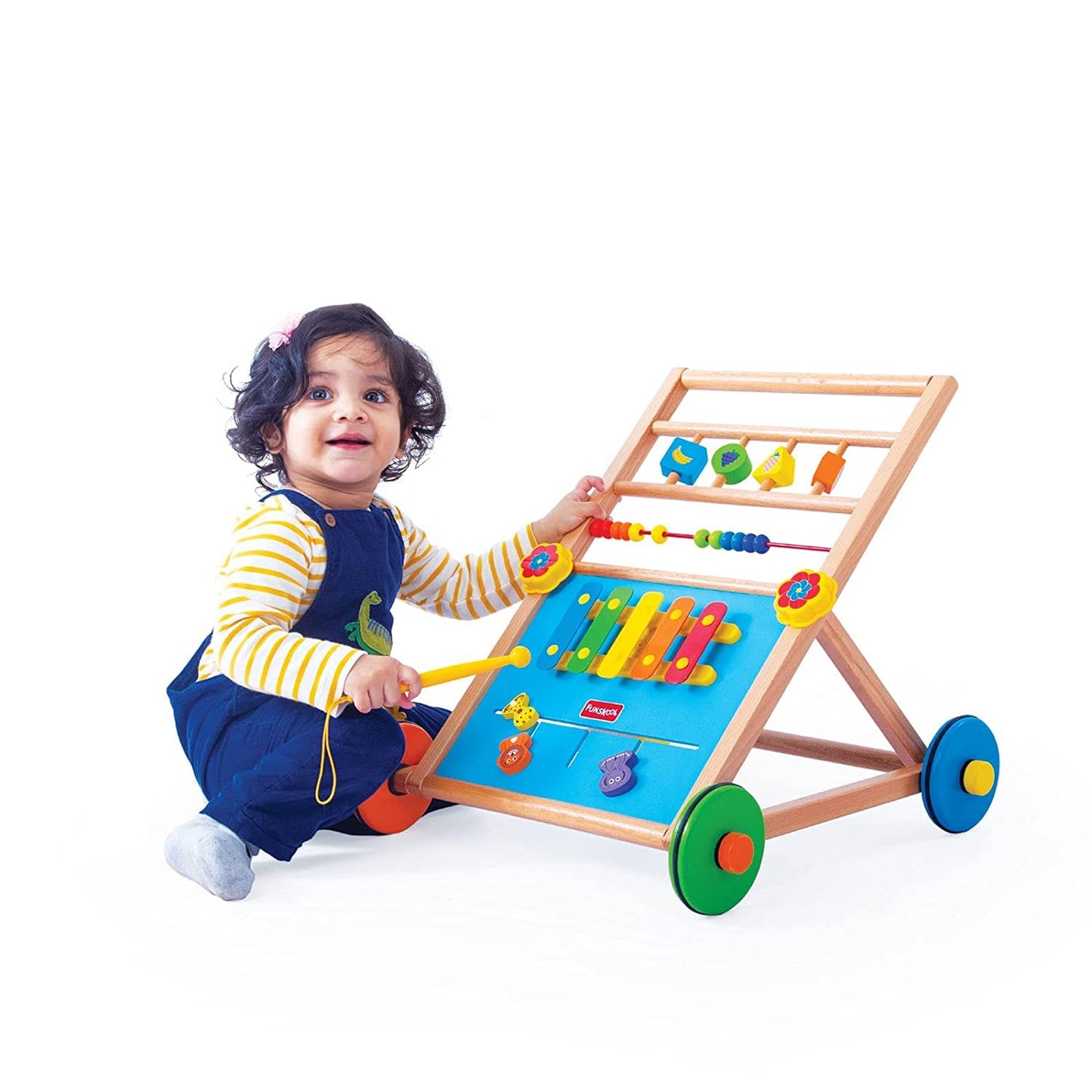 Giggles Funskool Activity Walker for Baby, Learning Toy for Kids with Xylophone, Animal Maze, Counting Beads & Shape Spinner, Build Motor Skill & Encourage Walking, Gift for Infants, Ages 9+ Months