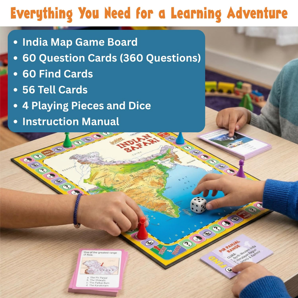 Creative's Indian Safari Junior, Geography Board Games for Kids Age 8+ Educational India Quiz Game, Learn Indian States, Capitals, Monuments & General Knowledge Screen Free Board Game for Family Night