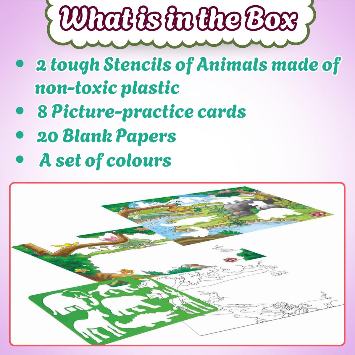 Creative's Stencil Art 1 | Drawing Kit | Educational Preschool Drawing Kit | Animals Drawing Kit | Stencils of Animals Made of Non-Toxic Plastic | Ages-4 & Up