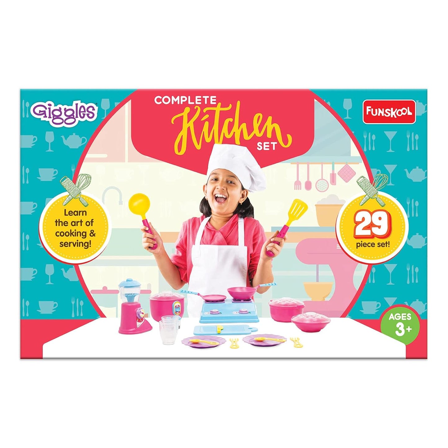 Giggles Funskool Complete Kithcen Playset, Realistic Pretend Cooking Toy for Kids, Encourages Learning & Development, Fun Activity for Babies, Gift Set for Girls, Age 3+ Years