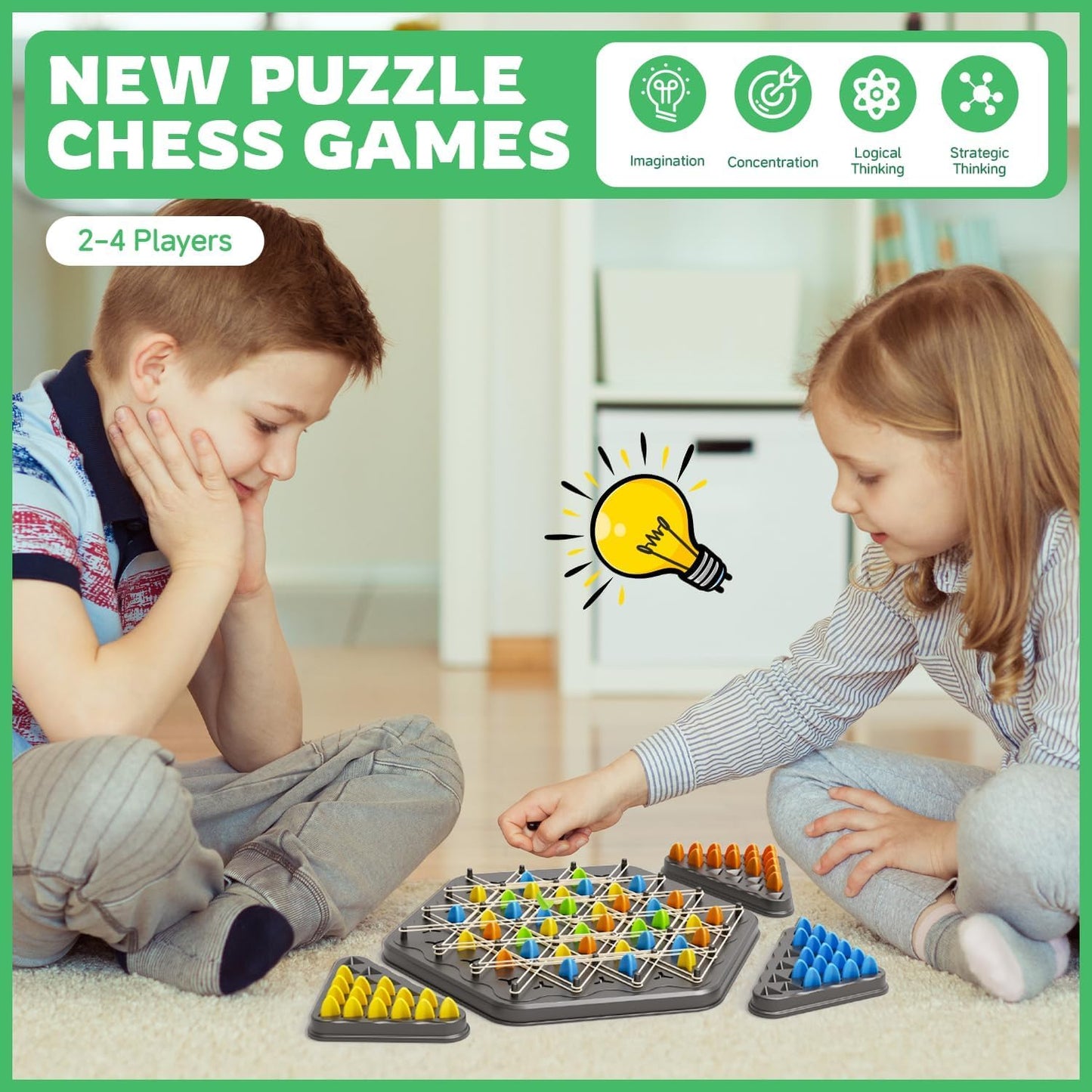 Chain Triangle Chess Game, Rubber Band Puzzle Mind Games for Kids, Board Games for Adults Family 2-4 Players, Brain Treaser Puzzle Strategy Board Game, Gifts for Kids 5+ Years