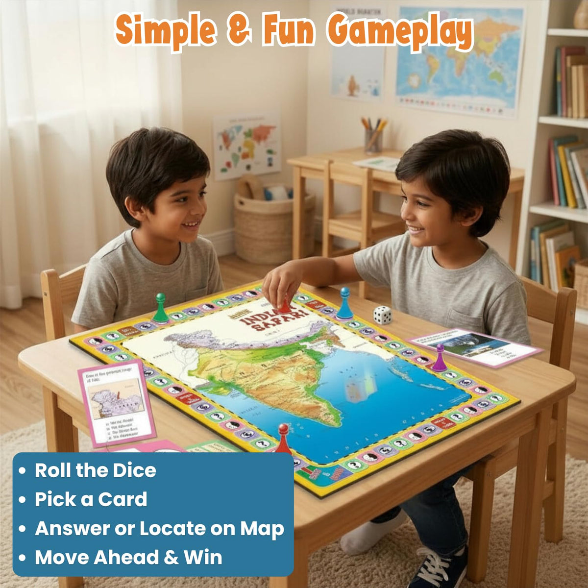 Creative's Indian Safari Junior, Geography Board Games for Kids Age 8+ Educational India Quiz Game, Learn Indian States, Capitals, Monuments & General Knowledge Screen Free Board Game for Family Night