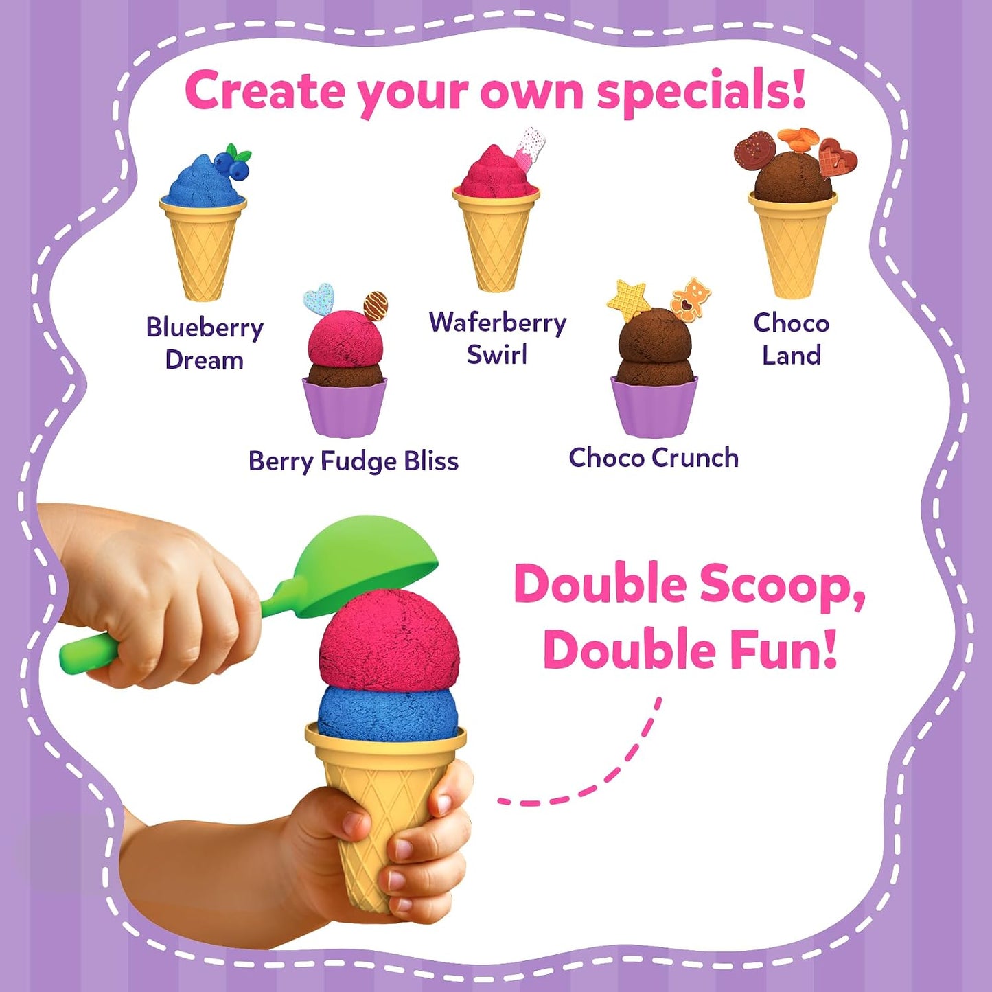 Skillmatics Sandeezy Pretend Play – Ice Cream Parlour, Mess-Free Sand Set | Sensory Toy with Moulds, Tools & Toppings for Kids, Non-Toxic, Indoor Activity, Screen-Free Gift for Ages 3, 4, 5, 6, 7