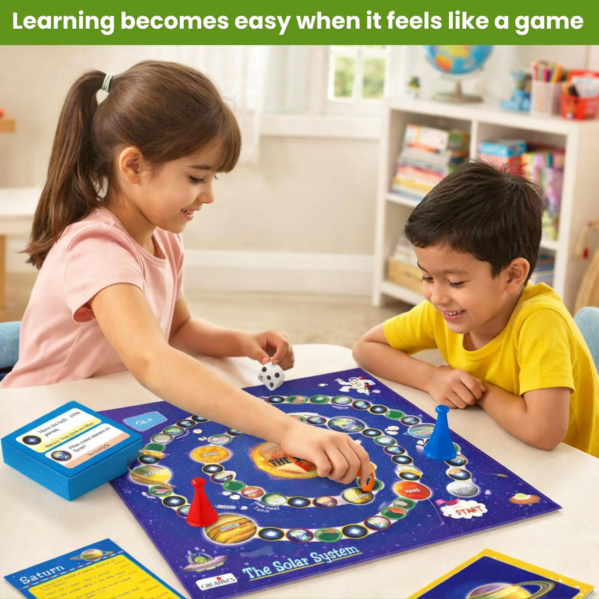 Creative's The Solar System Board Game, Planets Sun Moon Stars Quiz, 98 Question Cards, 2–4 Players, Space Science, STEM Learning Game, Ages 8 and Up