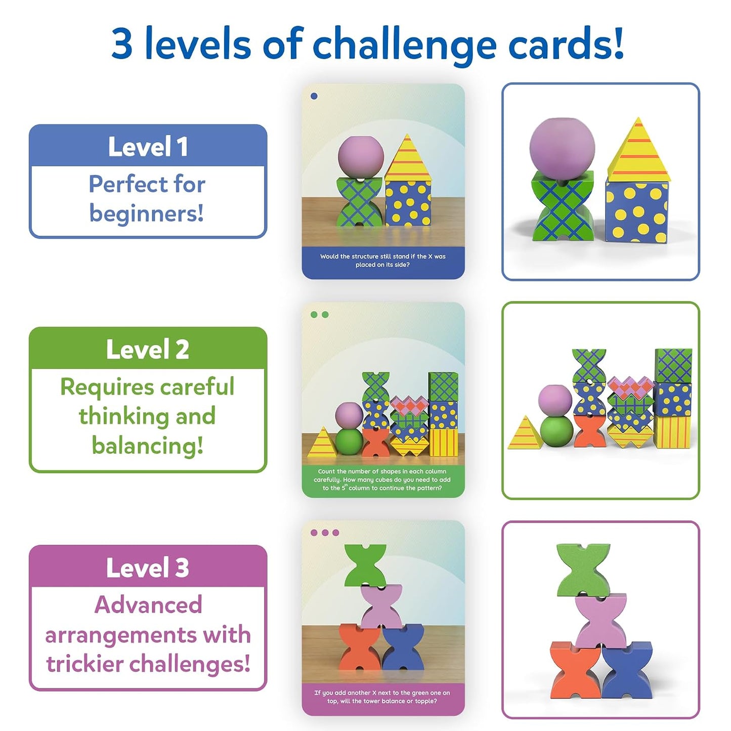 Skillmatics Brain Blocks, 3D Early STEM Building Blocks Game for Kids | Shapes, Balance & Pattern Play, 3 Levels of Challenge Cards, Screen-Free Learning Toy, Gift for Boys & Girls Ages 4, 5, 6, 7