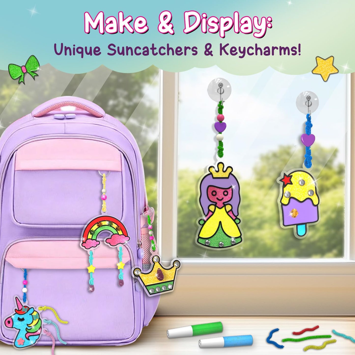 Smartivity Window Art Keycharms Glass Painting Kit for Girls 5-10 | Create Princess, Unicorn, Rainbow & Butterfly Sun Catchers | Craft Activity | Birthday Gift for Girls 5-10