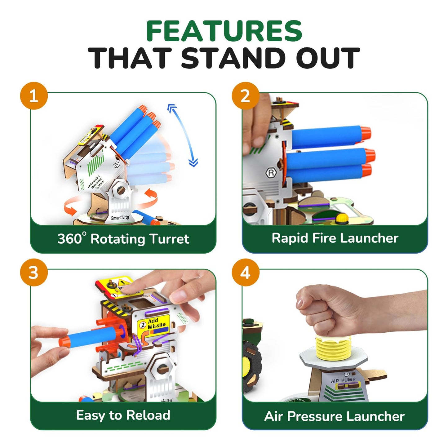 Smartivity DIY Military Vehicle Truck Toy for Kids 8-14 Years | Build Your Own Military Vehicle | Air-Powered Rotating Launcher | Birthday Gift for Boys & Girls 8-14 Years