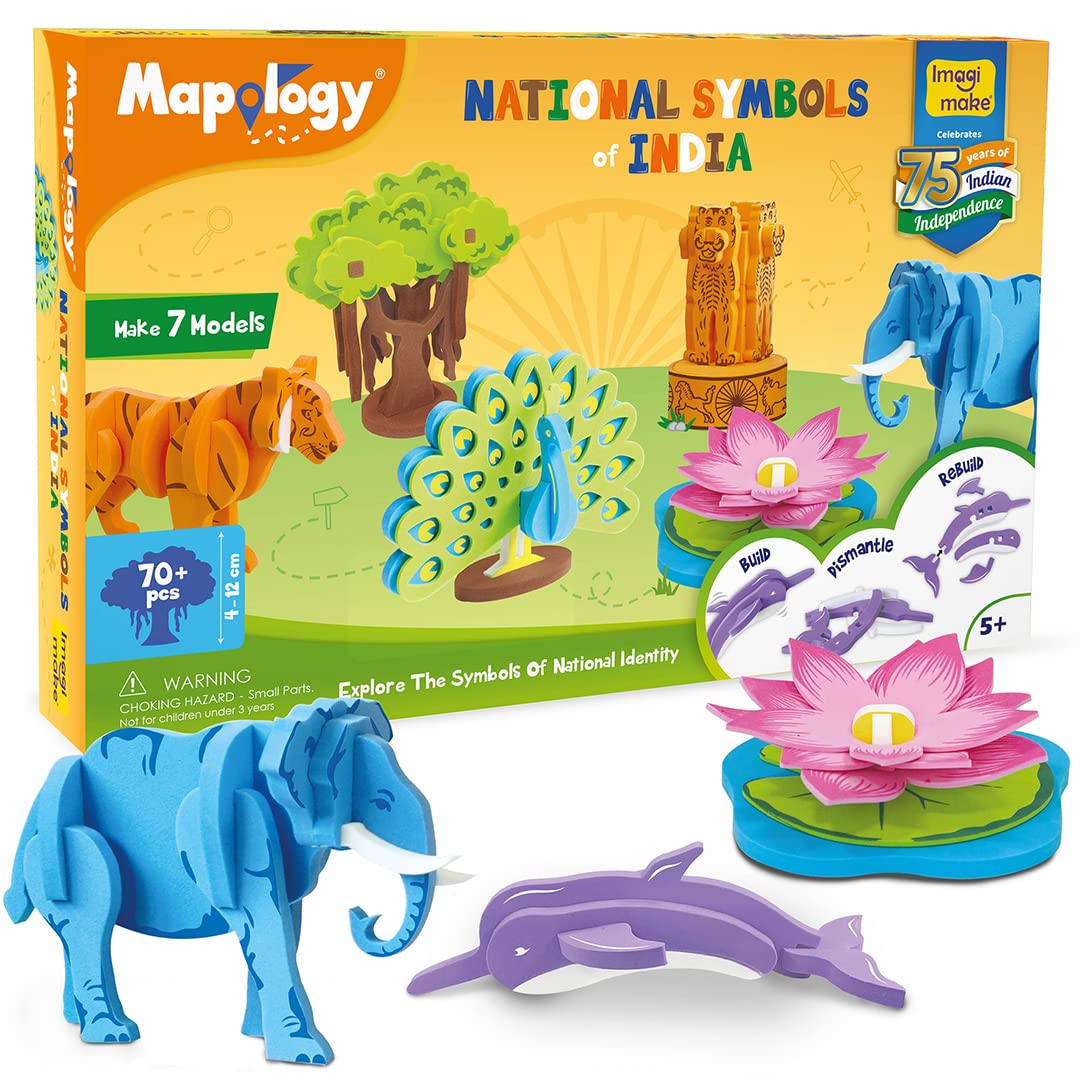 Imagimake Mapology - India Map with Capitals & National Symbols of India, Educational & Learning Aid Kit - Puzzles for Kids for Age 5 Years+, Best Gift for Boys & Girls