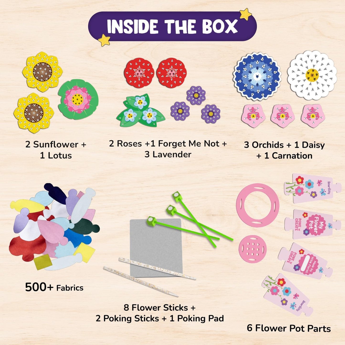 Smartivity Art & Craft Kit - Poke Art Flower Making Kit for Kids Ages 4, 5, 6, 7, 8, 9, 10 Years Old, Create 8 Beautiful Flowers with Pot, Creative Birthday Gift for Girls & Boys, DIY Fun Activity Kit