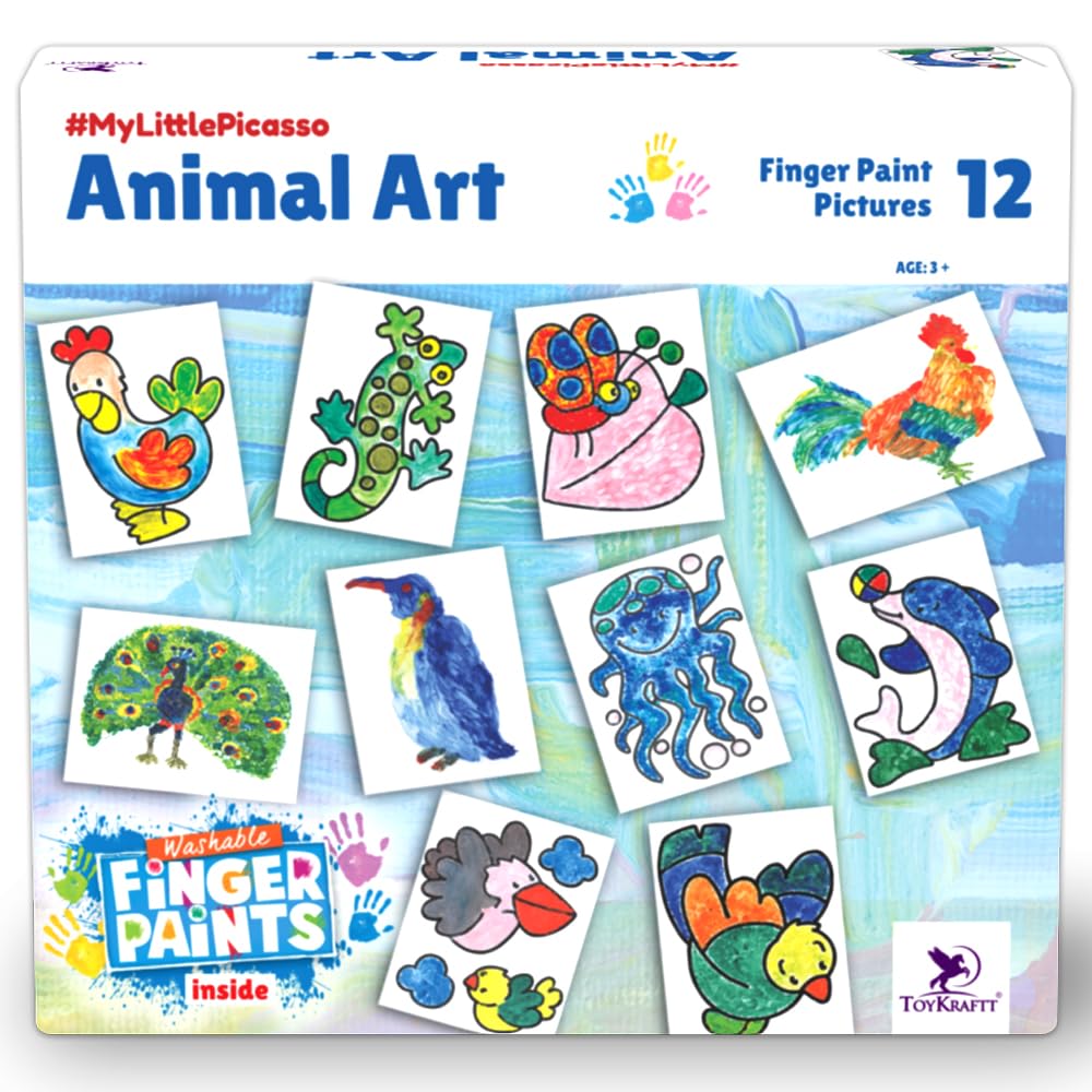 TOYKRAFTT My Little Picasso Finger Painting Kit for Kids 2-5 Years | Non Toxic Child Safe Colours Art Set - DIY Craft Activity Gift for Boys & Girls, Washable Paints & Mess Free Fun