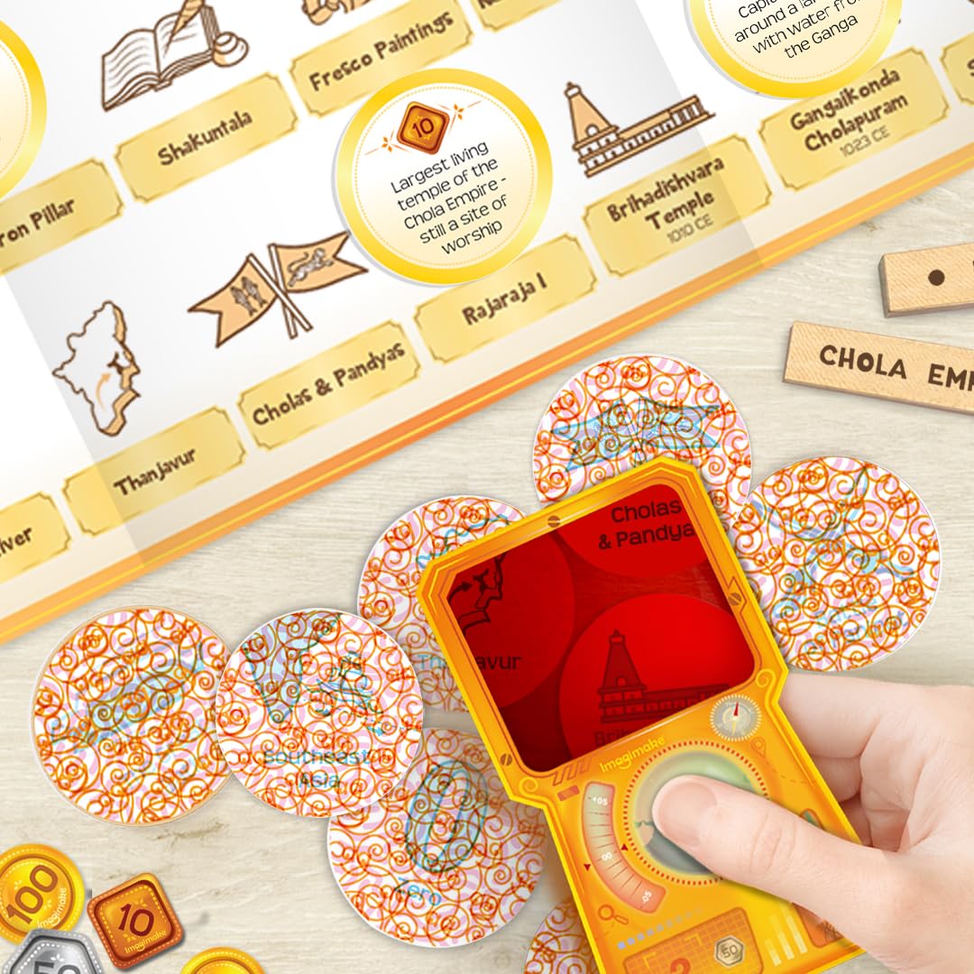 Imagimake Mapology History Quest India | Educational Board Game | Age 8+ | History board game: 84 artefact tokens, 4 discovery lenses, 3 dice & 90 coins; explore 8 eras of Indian history & 80+ facts