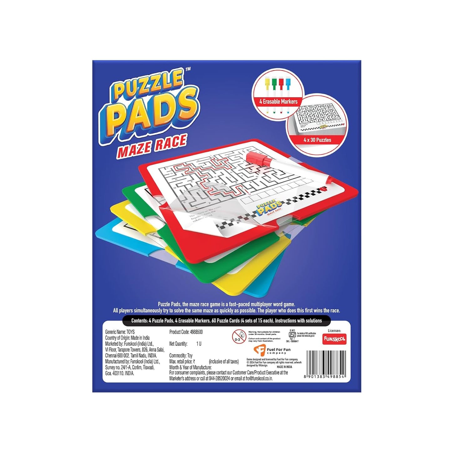 Funskool Puzzlepads Maze Race, Strategy Game, Board Game for Kids, Adults, Families, Educational, Fun, 2 to 4 Players, Family Fun, Learning Activity Toy for Childrens, Gift Set for Kid, Ages 7+ Years