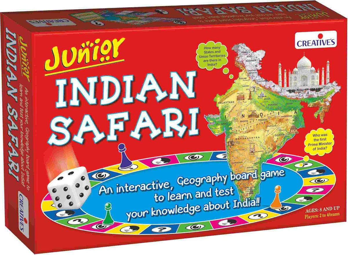 Creative's Indian Safari Junior, Geography Board Games for Kids Age 8+ Educational India Quiz Game, Learn Indian States, Capitals, Monuments & General Knowledge Screen Free Board Game for Family Night