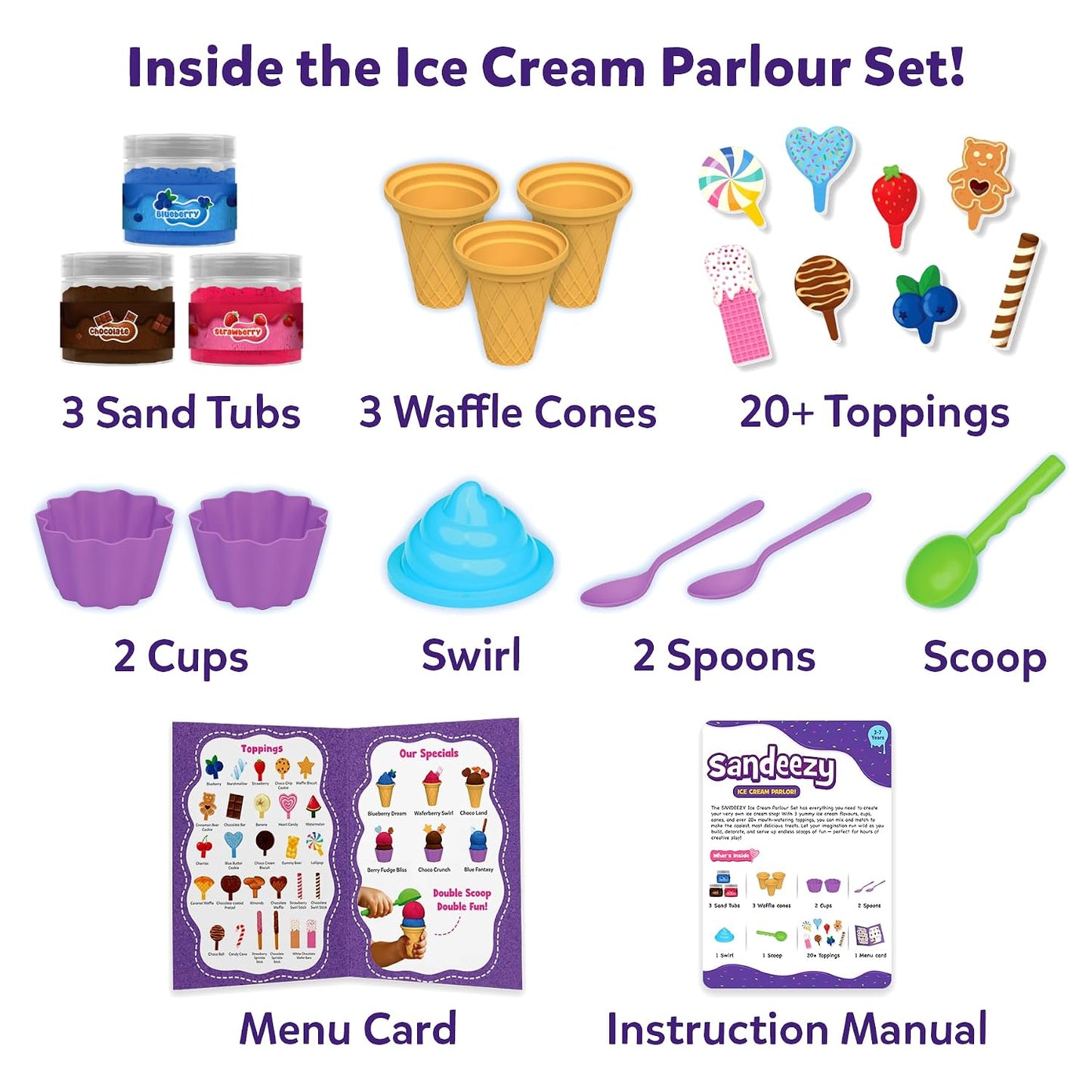 Skillmatics Sandeezy Pretend Play – Ice Cream Parlour, Mess-Free Sand Set | Sensory Toy with Moulds, Tools & Toppings for Kids, Non-Toxic, Indoor Activity, Screen-Free Gift for Ages 3, 4, 5, 6, 7