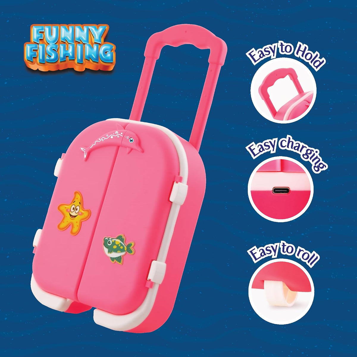 popsugar Rechargeable Magnetic Fishing Game | C-Type Charging | Music & Lights | Best for Gifting | Made in India,U23, Pink,U23, Pink