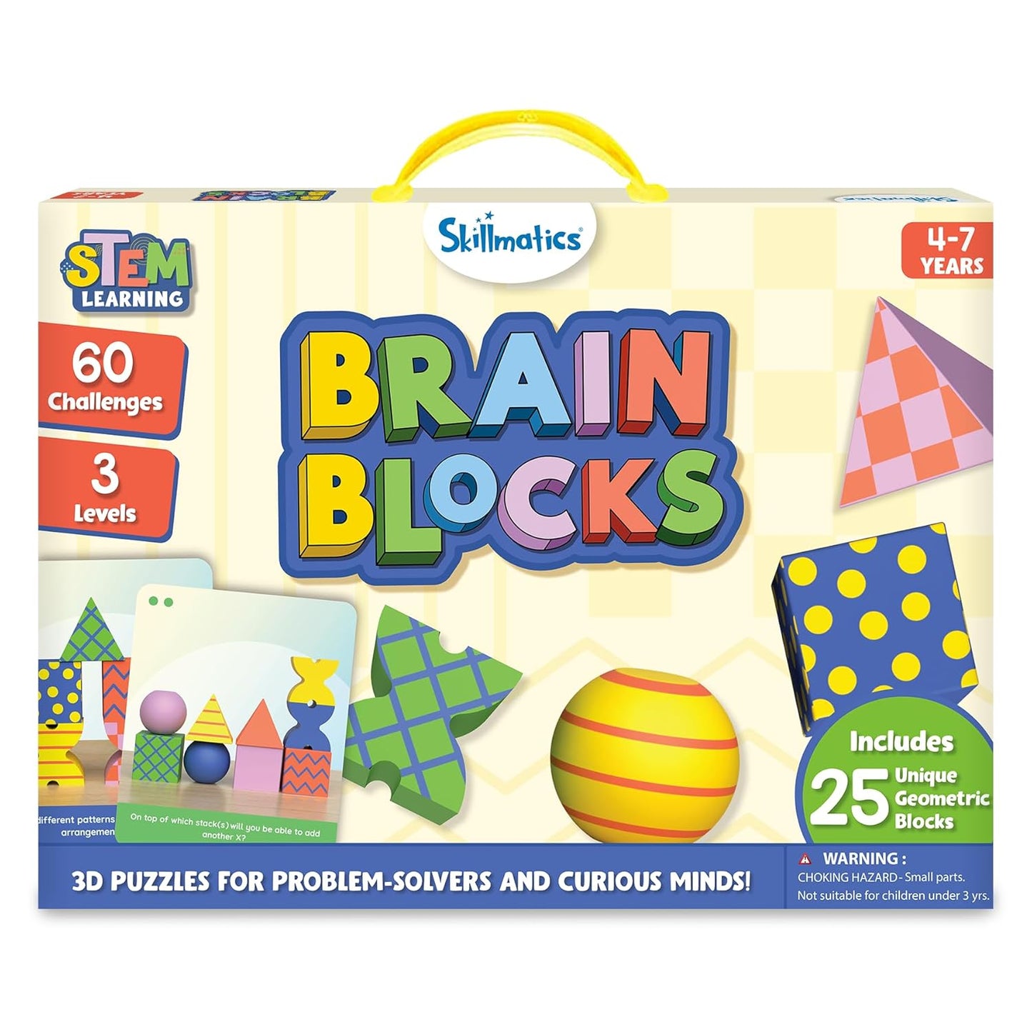 Skillmatics Brain Blocks, 3D Early STEM Building Blocks Game for Kids | Shapes, Balance & Pattern Play, 3 Levels of Challenge Cards, Screen-Free Learning Toy, Gift for Boys & Girls Ages 4, 5, 6, 7