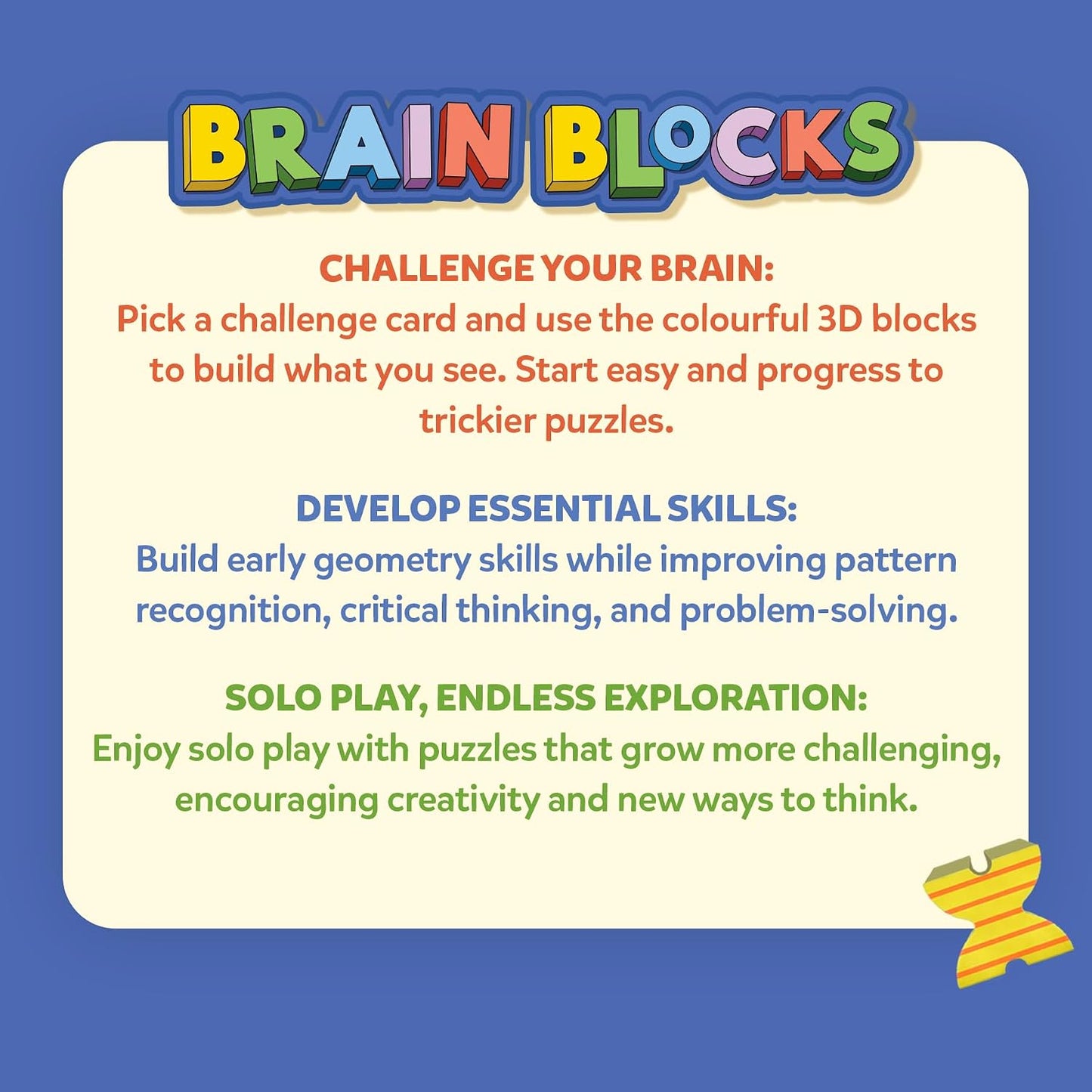 Skillmatics Brain Blocks, 3D Early STEM Building Blocks Game for Kids | Shapes, Balance & Pattern Play, 3 Levels of Challenge Cards, Screen-Free Learning Toy, Gift for Boys & Girls Ages 4, 5, 6, 7
