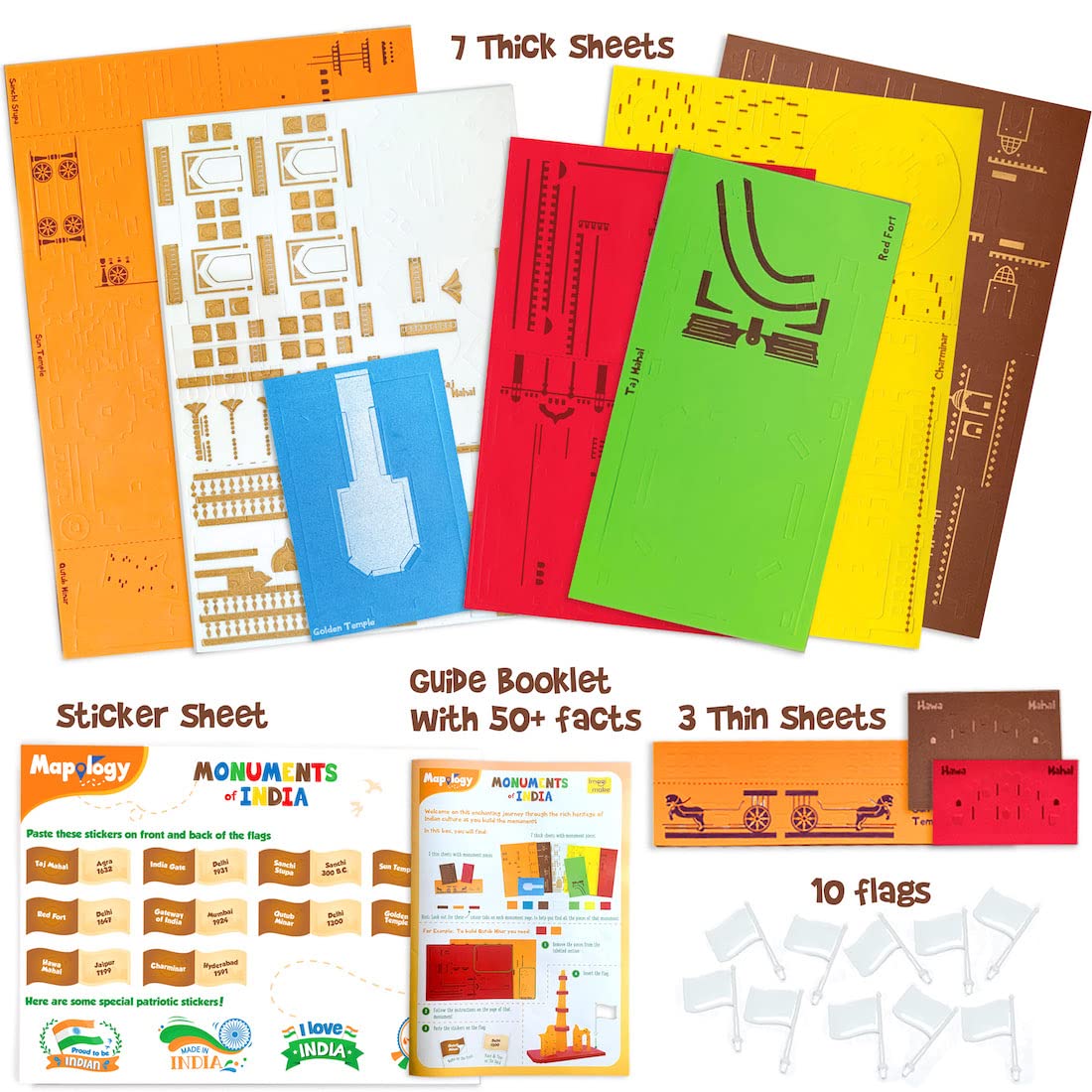 Imagimake Mapology Monuments of India | Construction Set | Age 5+ | Build 10 India monuments—Taj Mahal, India Gate, Qutub Minar & more—from 130+ pieces; 50+ facts; build, rebuild, no glue