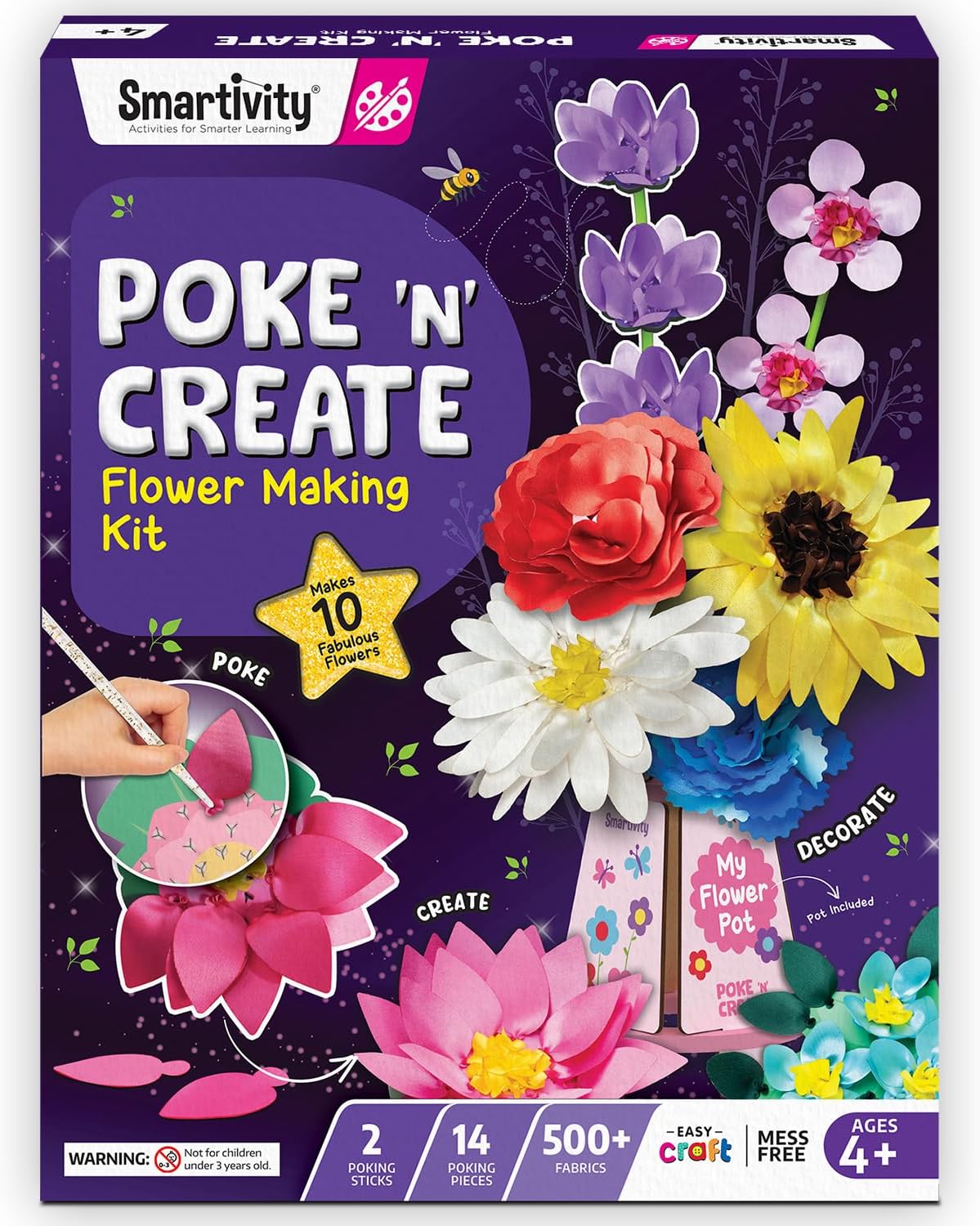 Smartivity Art & Craft Kit - Poke Art Flower Making Kit for Kids Ages 4, 5, 6, 7, 8, 9, 10 Years Old, Create 8 Beautiful Flowers with Pot, Creative Birthday Gift for Girls & Boys, DIY Fun Activity Kit