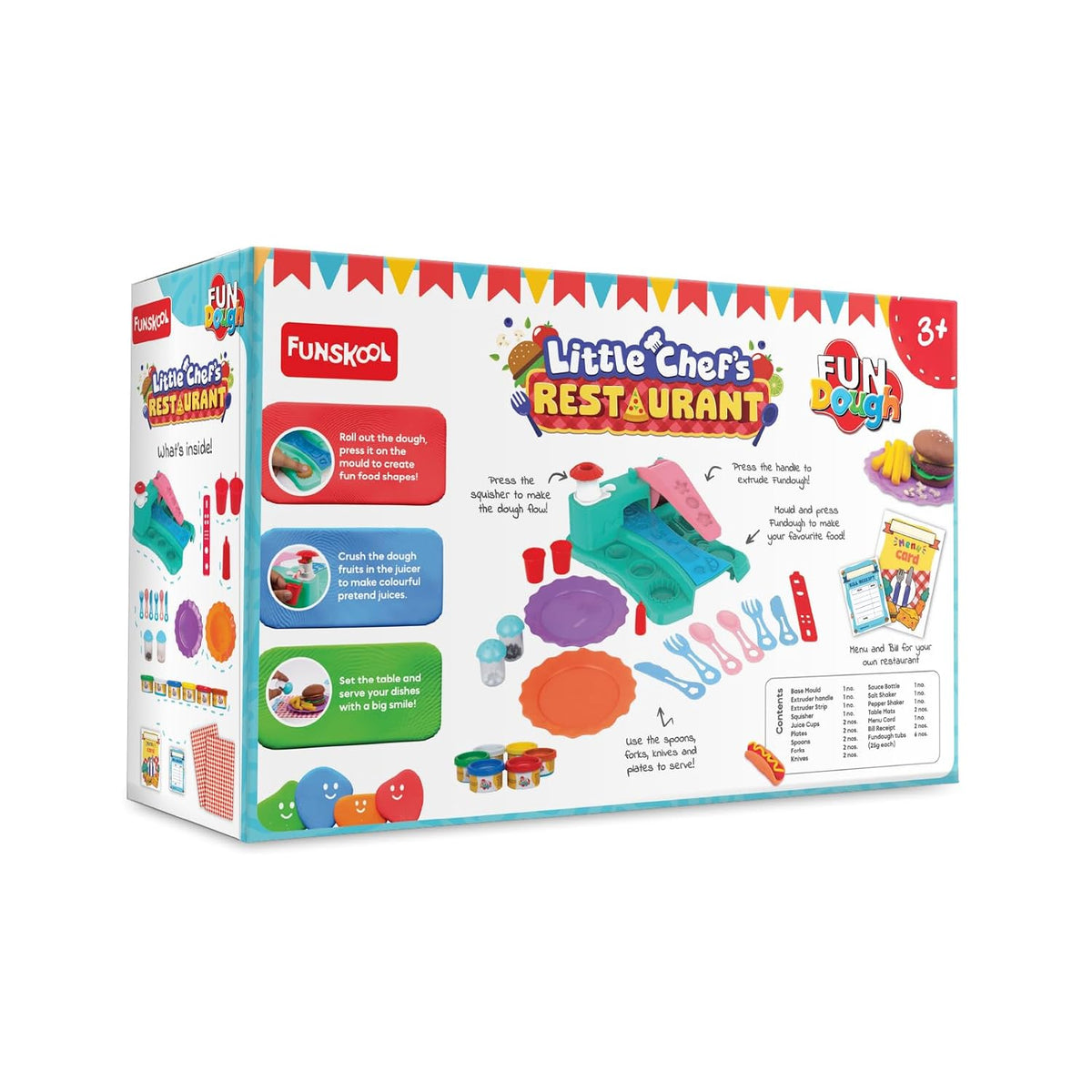 Fundough Funskool Little Chef's Restaurant Set, Play Set for Kid, 6 Colorful Tubs of 25g Each (150g Total), Learning, Fun & Engaging Activity, Multicolour, Gift Set for Kids, Age 3+ Years
