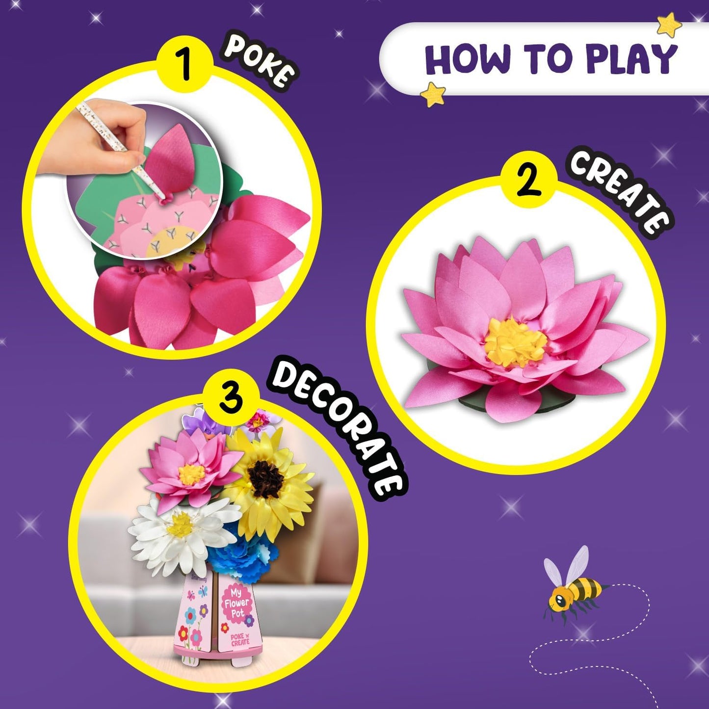 Smartivity Art & Craft Kit - Poke Art Flower Making Kit for Kids Ages 4, 5, 6, 7, 8, 9, 10 Years Old, Create 8 Beautiful Flowers with Pot, Creative Birthday Gift for Girls & Boys, DIY Fun Activity Kit