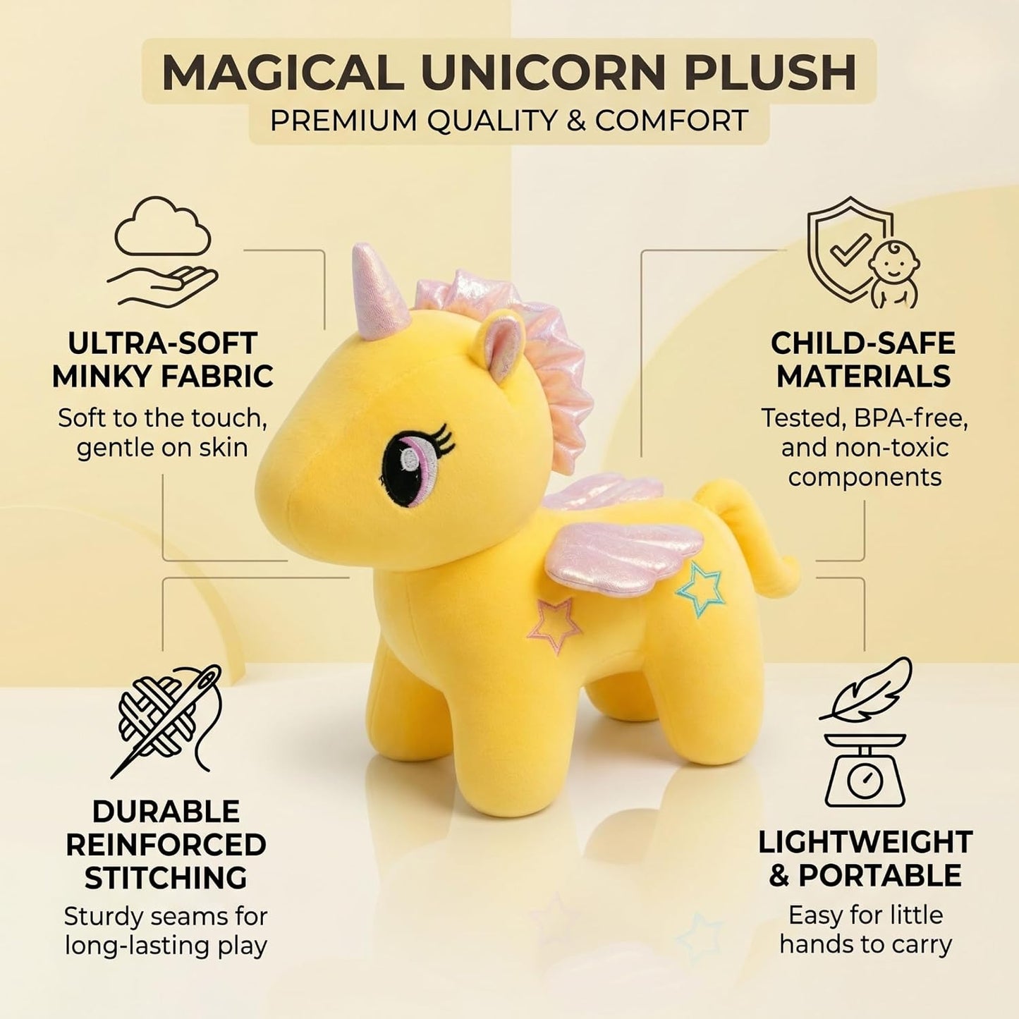 Unicorn Plush Soft Toy for Kids (25 cm) | Ultra Soft Cute Unicorn with Sparkle Horn & Wings | Huggable Gift Toy for Boys & Girls