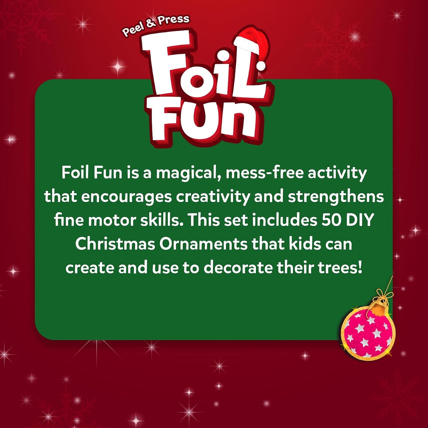 Skillmatics Foil Fun Christmas Ornaments, Foil Art, Gifts for Boys & Girls | DIY Foil Art Activity for Kids, 250+ Stickers Travel Toys, Stocking Stuffers, Mess-Free, Screen-Free, Ages 4, 5, 6, 7, 8, 9