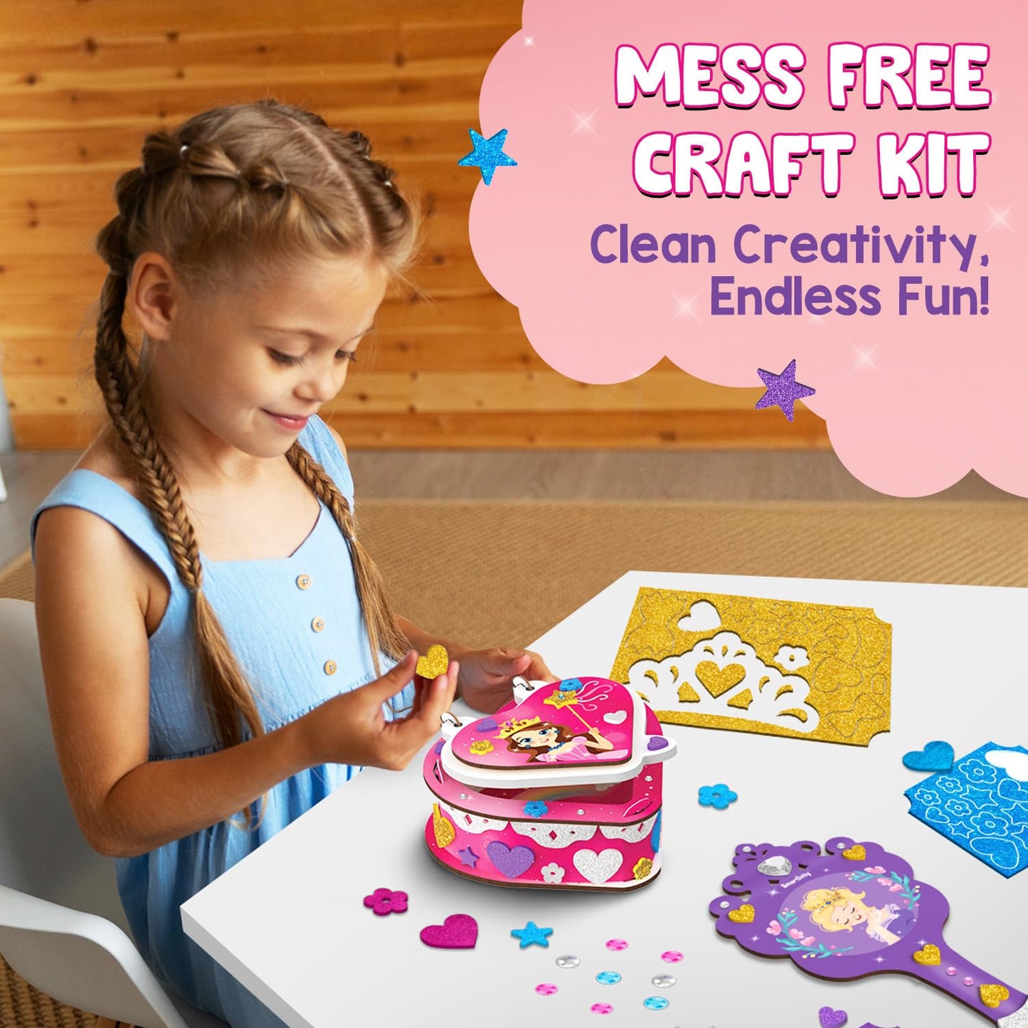 Smartivity Little Princess Craft Box for Girls 4-8 Years | DIY Jewellery Box, Mirror & Frame with Gems & Glitter | Craft Activity Set | Birthday Gift for Kids