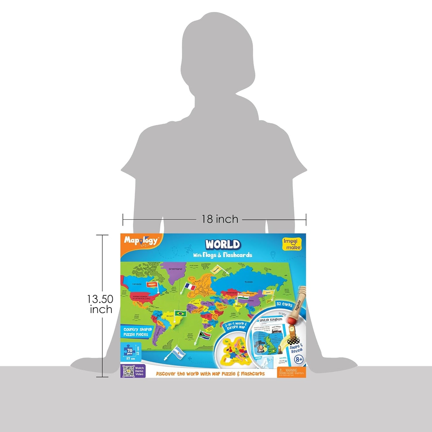 Imagimake Mapology World Flash Cards | Educational Toy Age 7+ | EVA foam World puzzle: 75 country pieces, 65 flags & stickers, 52 swipe & reveal cards & super swiper; master 200+ facts