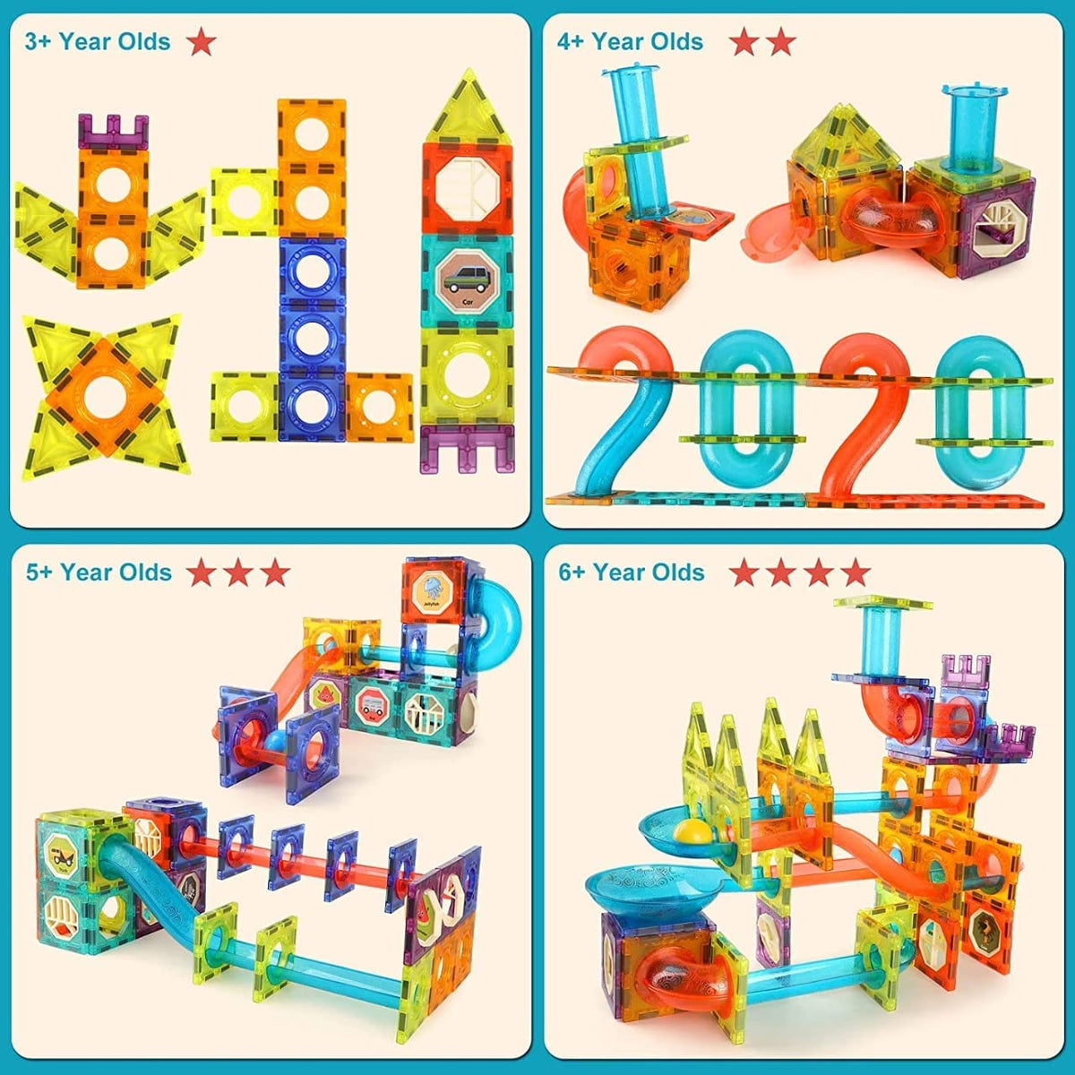 34 piece Light Magnetic Tiles- Building Blocks for Kids 3D STEAM Educational Toys, Magnetic Marble Run/Toys for Kids Age 3 +Year Old Boys Girls Creative Gift (34 Pcs Magnetic Tiles)