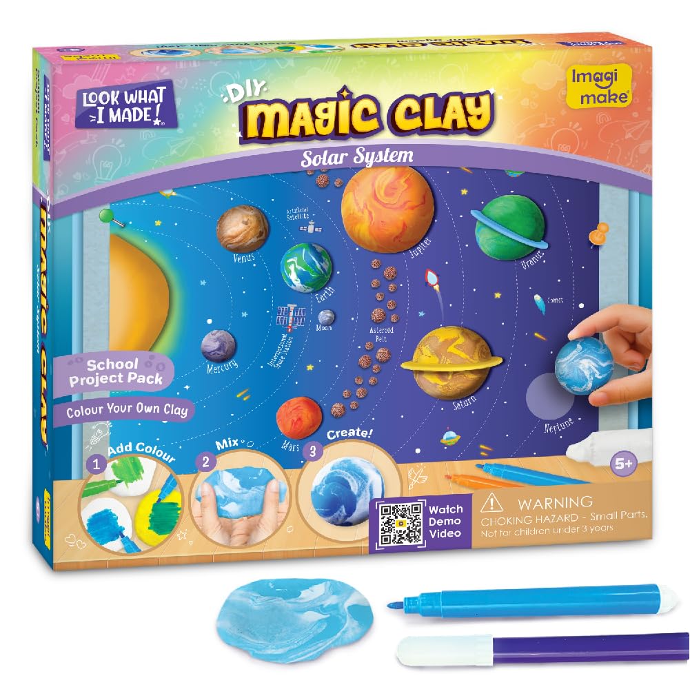 Imagimake Magic Clay | Colour & Create | Solar System Craft Kit |DIY School Projects | Art & Craft Kit | Make 10 Super Clay Creations | Birthday Gift for 5,6,7,8 Year Old Girls & Boys, Multicolor
