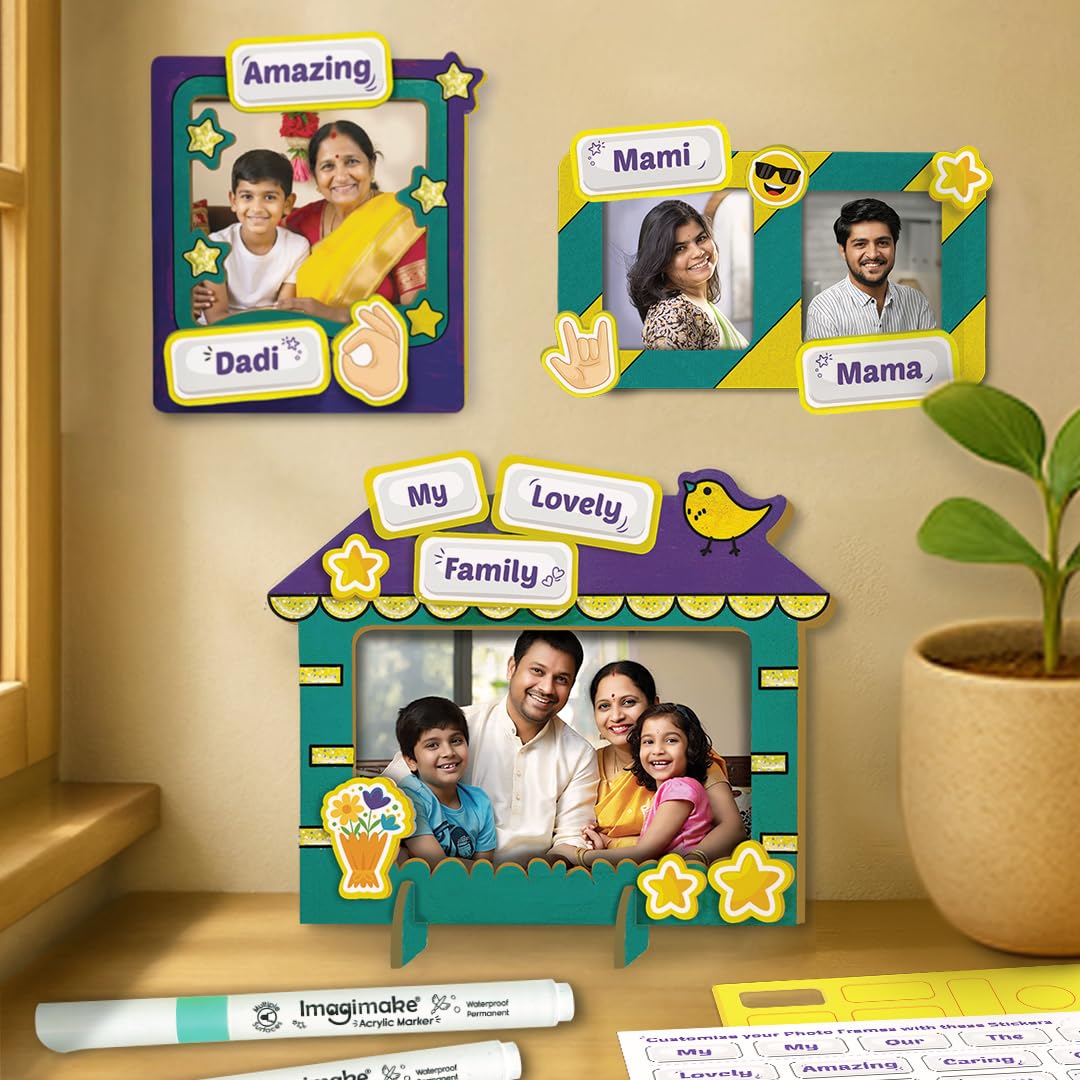 Imagimake DIY Wood Art Photo Frame | Make 3 Customized Photo Frames | Painting & Colouring Kit | Birthday Gift For Kids Age 5,6,7,8 | Toys For 6 Year Old Boy & Girl, Multicolor