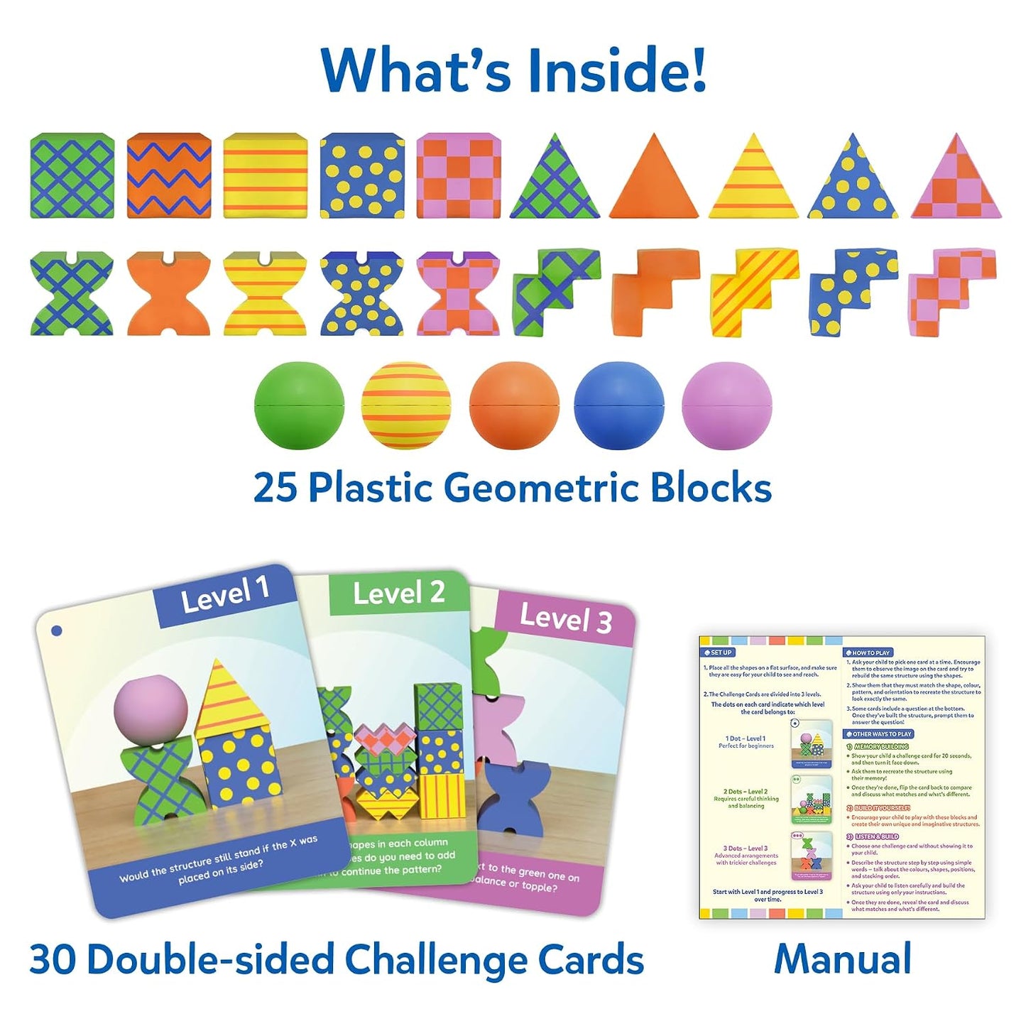 Skillmatics Brain Blocks, 3D Early STEM Building Blocks Game for Kids | Shapes, Balance & Pattern Play, 3 Levels of Challenge Cards, Screen-Free Learning Toy, Gift for Boys & Girls Ages 4, 5, 6, 7
