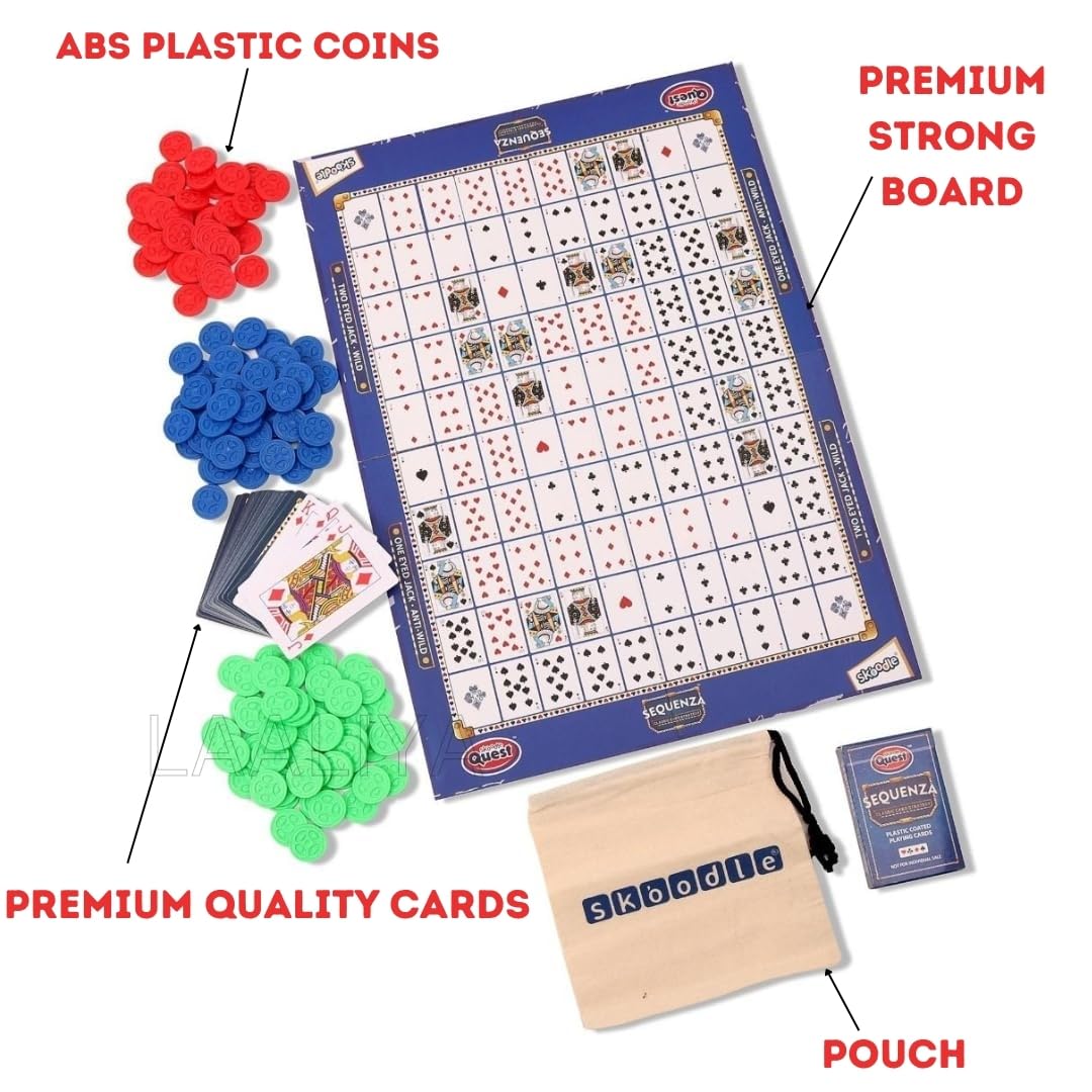 Sequenza Strategy Board Game for Kids & Families | Classic Card and Chip with Playing Cards & Tokens | Fun Sequence-Inspired Game for Parties & Game Nights