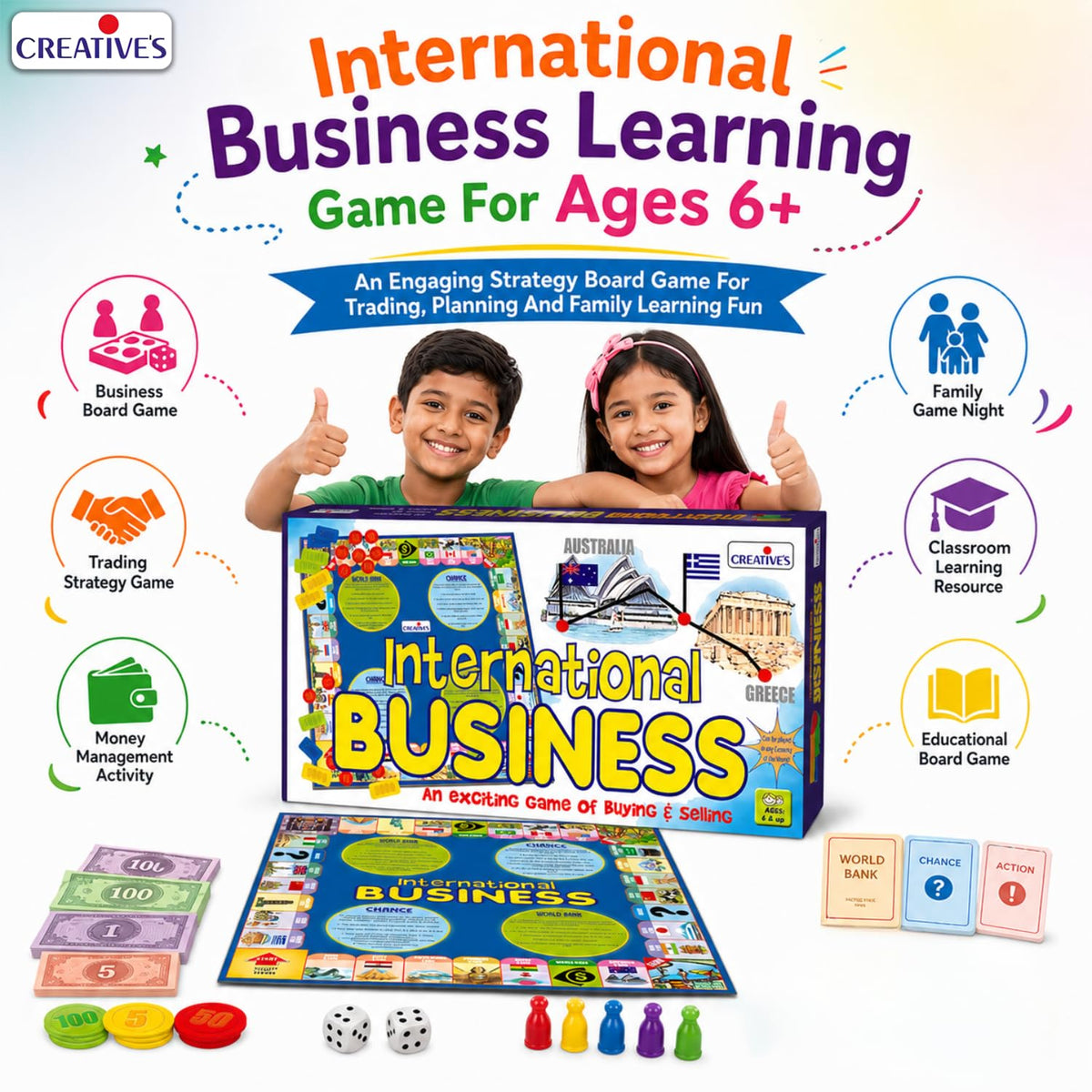 Creative's International Business Board Game - Business Tycoon Game for Kids & Adults, Learning & Educational Game - Best Gift for Unisex Kids - Ages 6 & Up