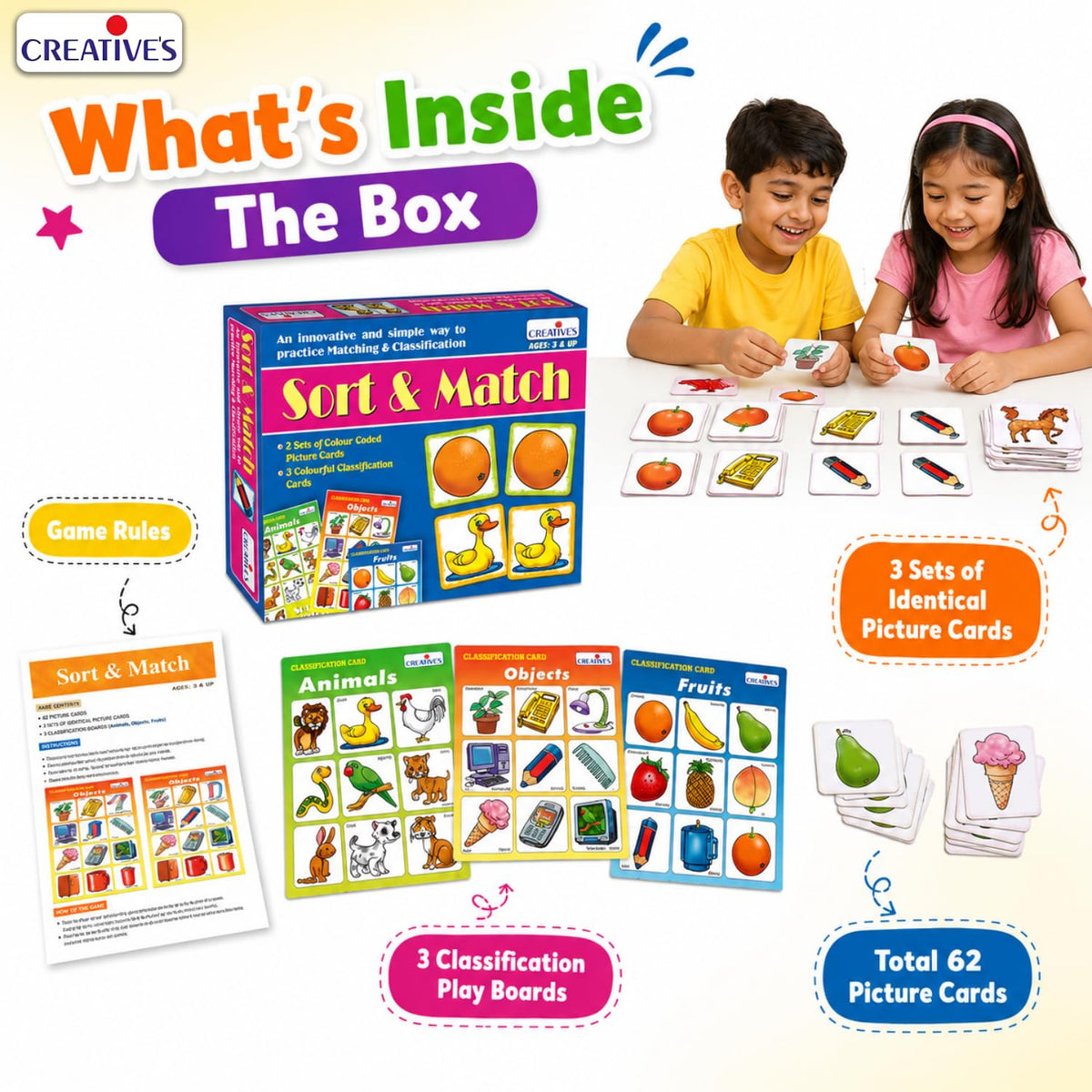 Creative’s Sort & Match | 31 Picture Pairs & Classification Boards | Memory & Sorting Game for Kids | Learn to Match, Group & Classify Everyday Objects | Educational Game for Ages 3+